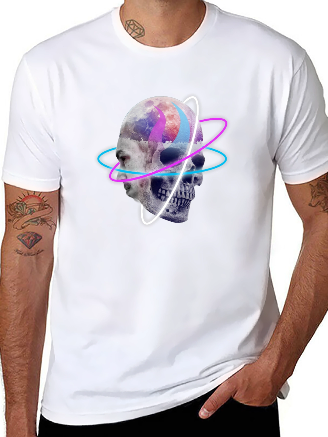 Skull & Face Graphic Print Black T-Shirt