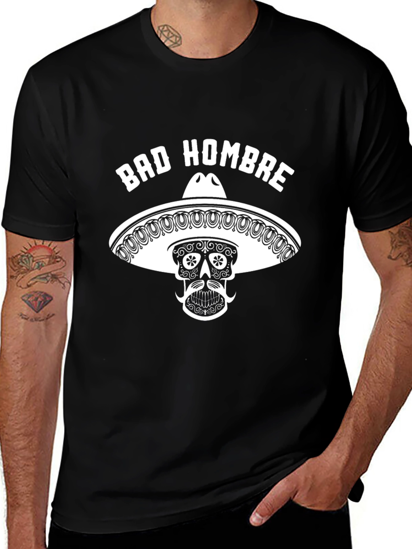 Bad Hombre Graphic Tee - Skull Sombrero T-Shirt