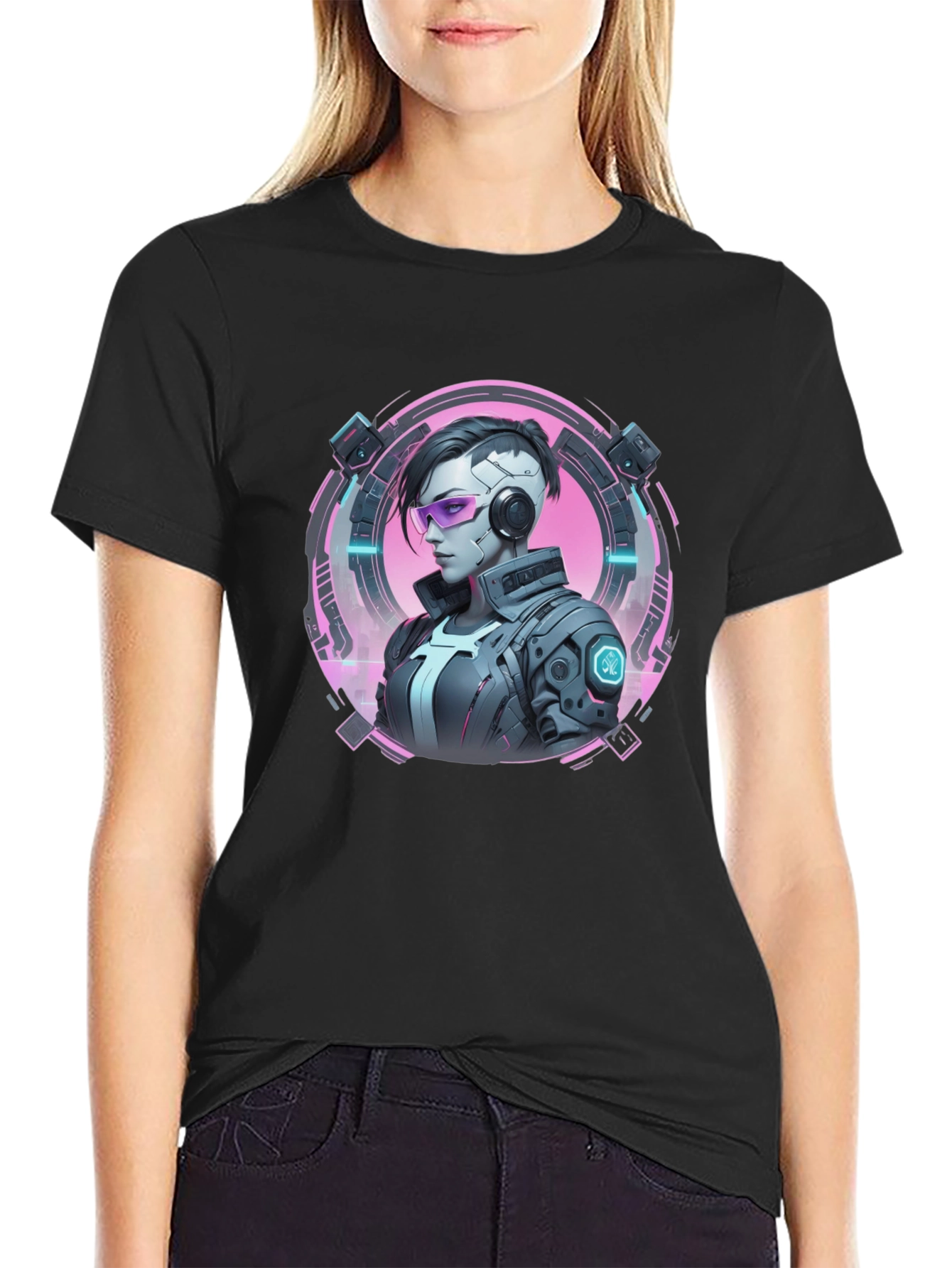 Cyberpunk Girl T-Shirt - Black Graphic Tee