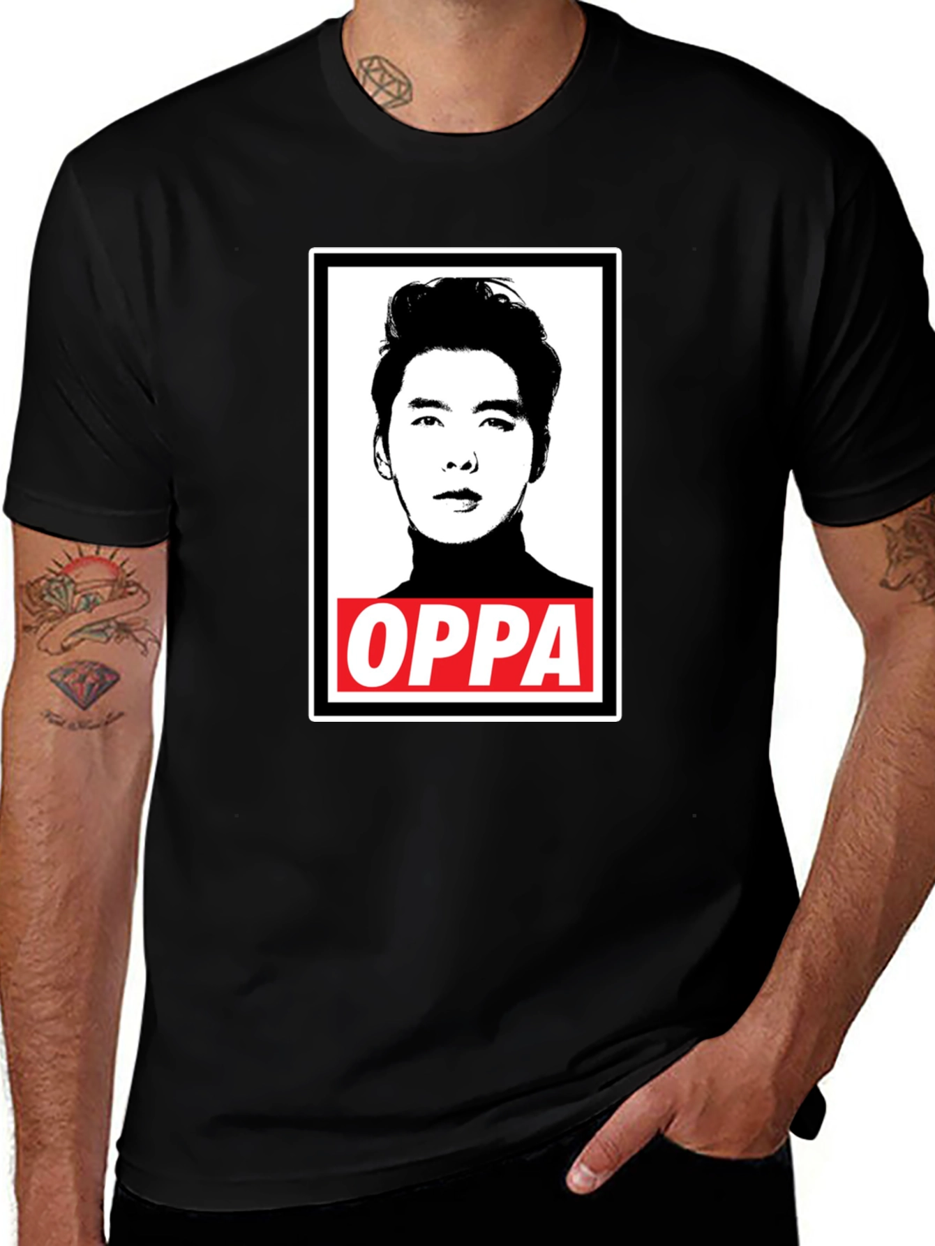 Oppa Portrait Graphic Black T-Shirt
