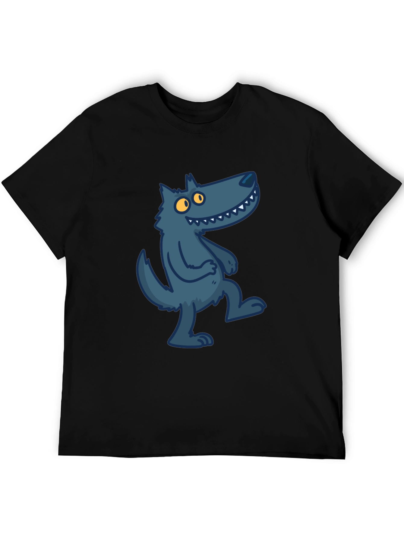 Cartoon Wolf Graphic Tee - Stylish Black T-Shirt