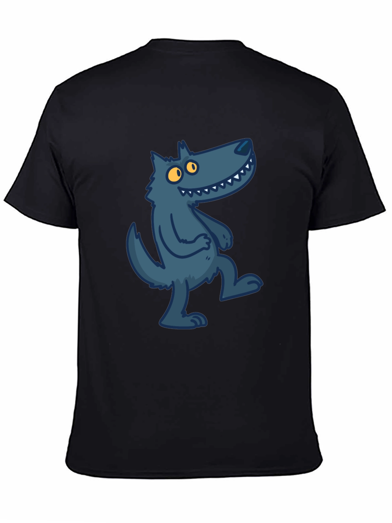 Cartoon Wolf Graphic Tee - Stylish Black T-Shirt
