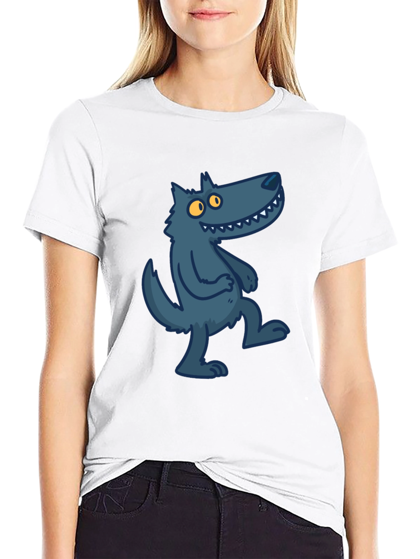 Cartoon Wolf Graphic Tee - Stylish Black T-Shirt