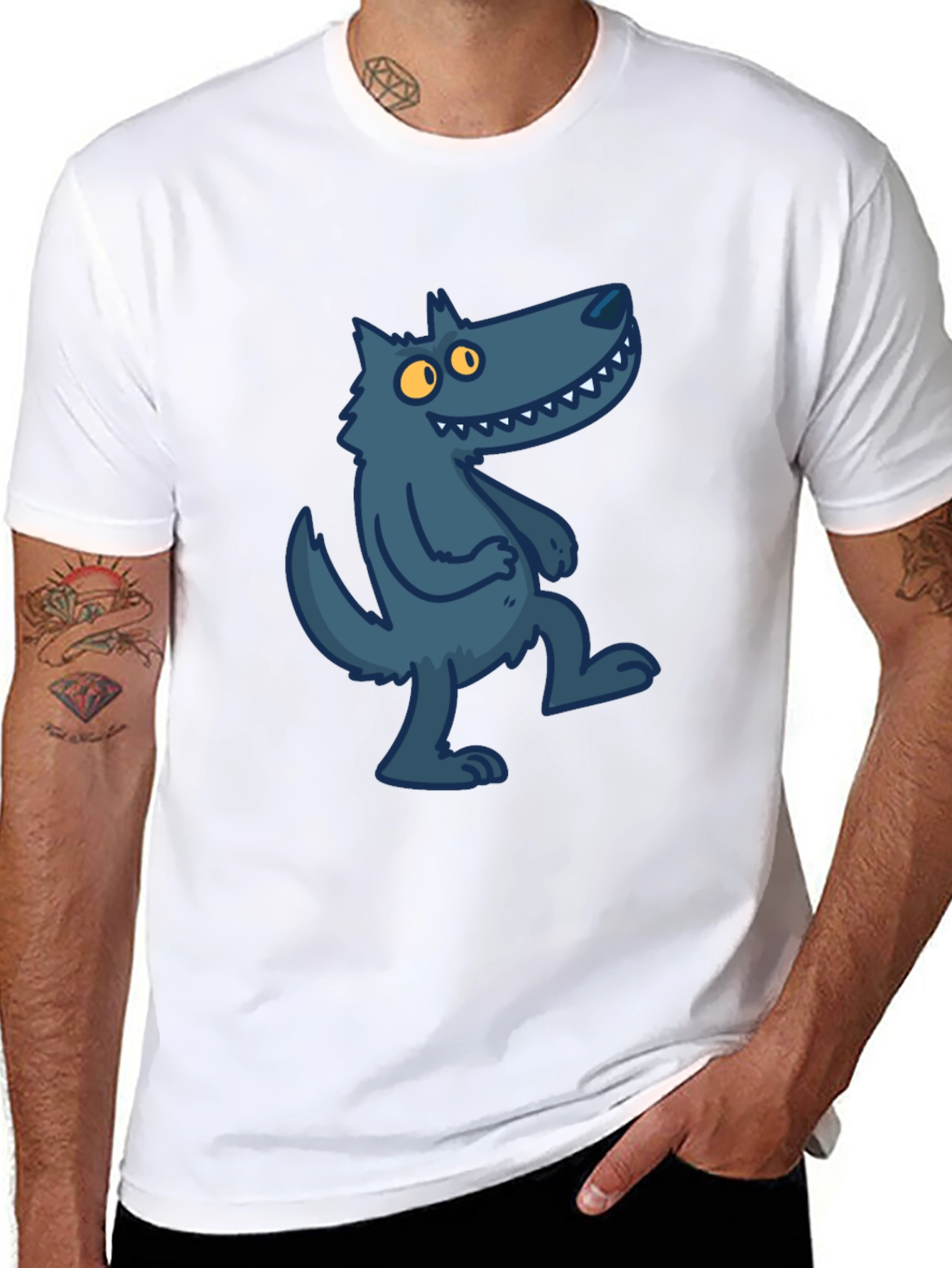 Cartoon Wolf Graphic Tee - Stylish Black T-Shirt
