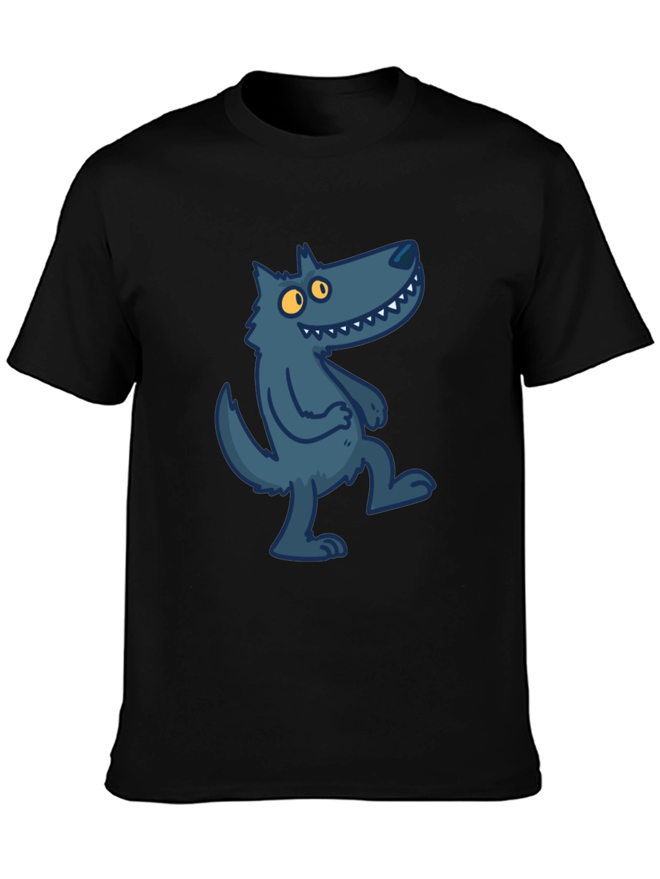 Cartoon Wolf Graphic Tee - Stylish Black T-Shirt