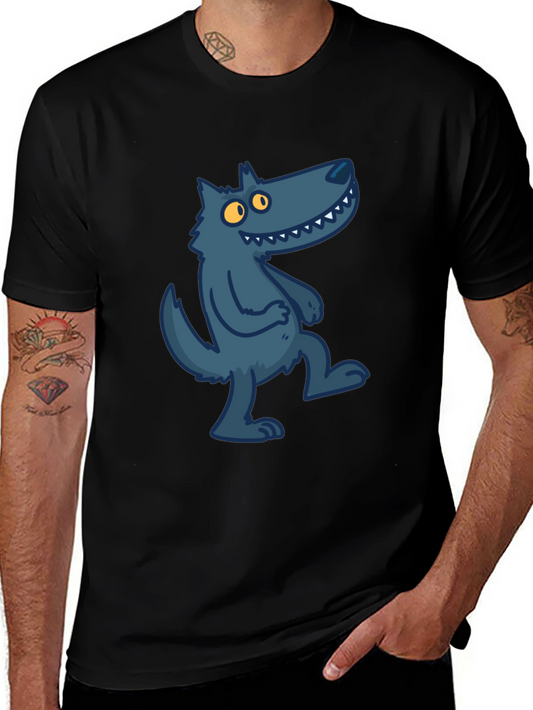 Cartoon Wolf Graphic Tee - Stylish Black T-Shirt