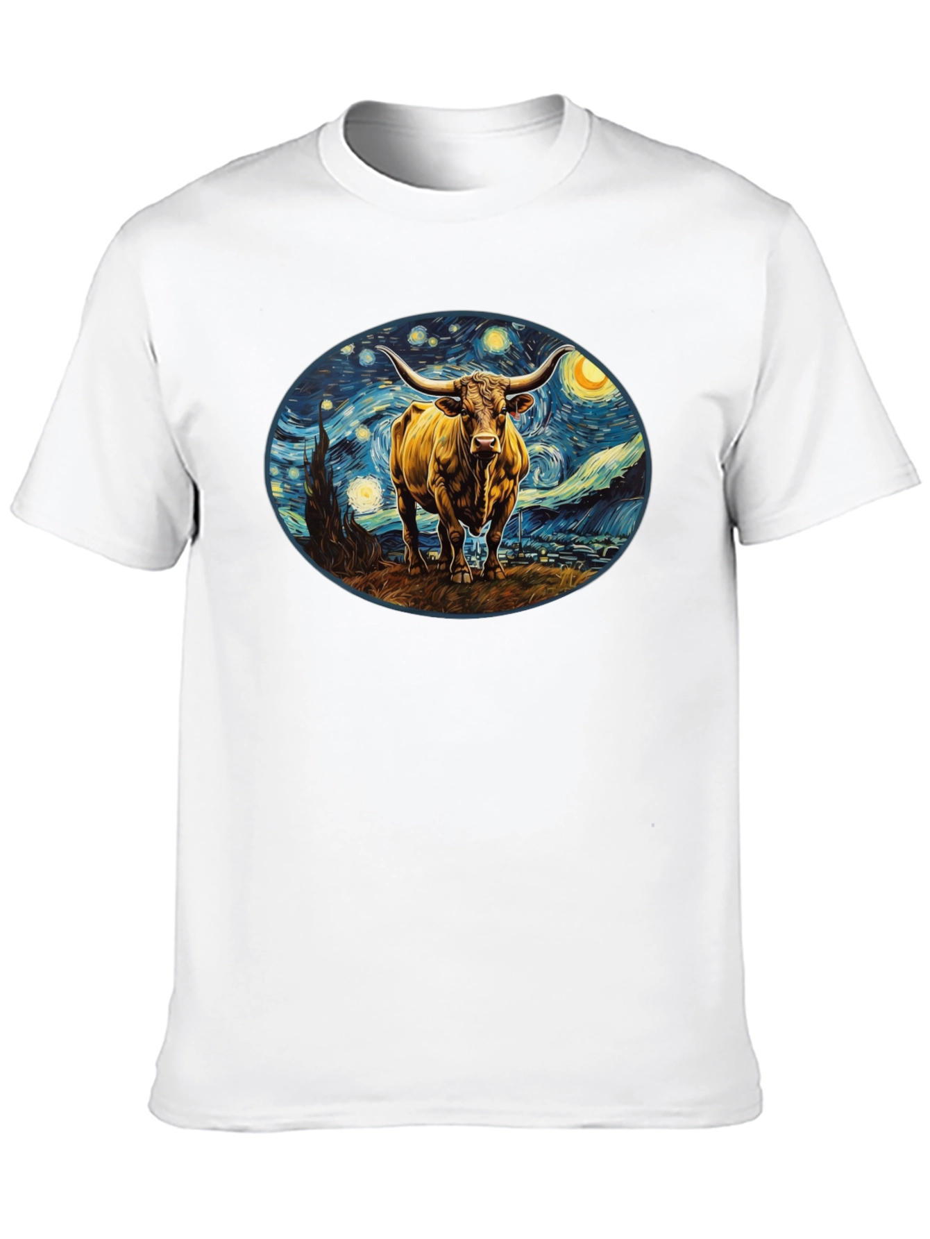 Starry Night Bull Black T-Shirt