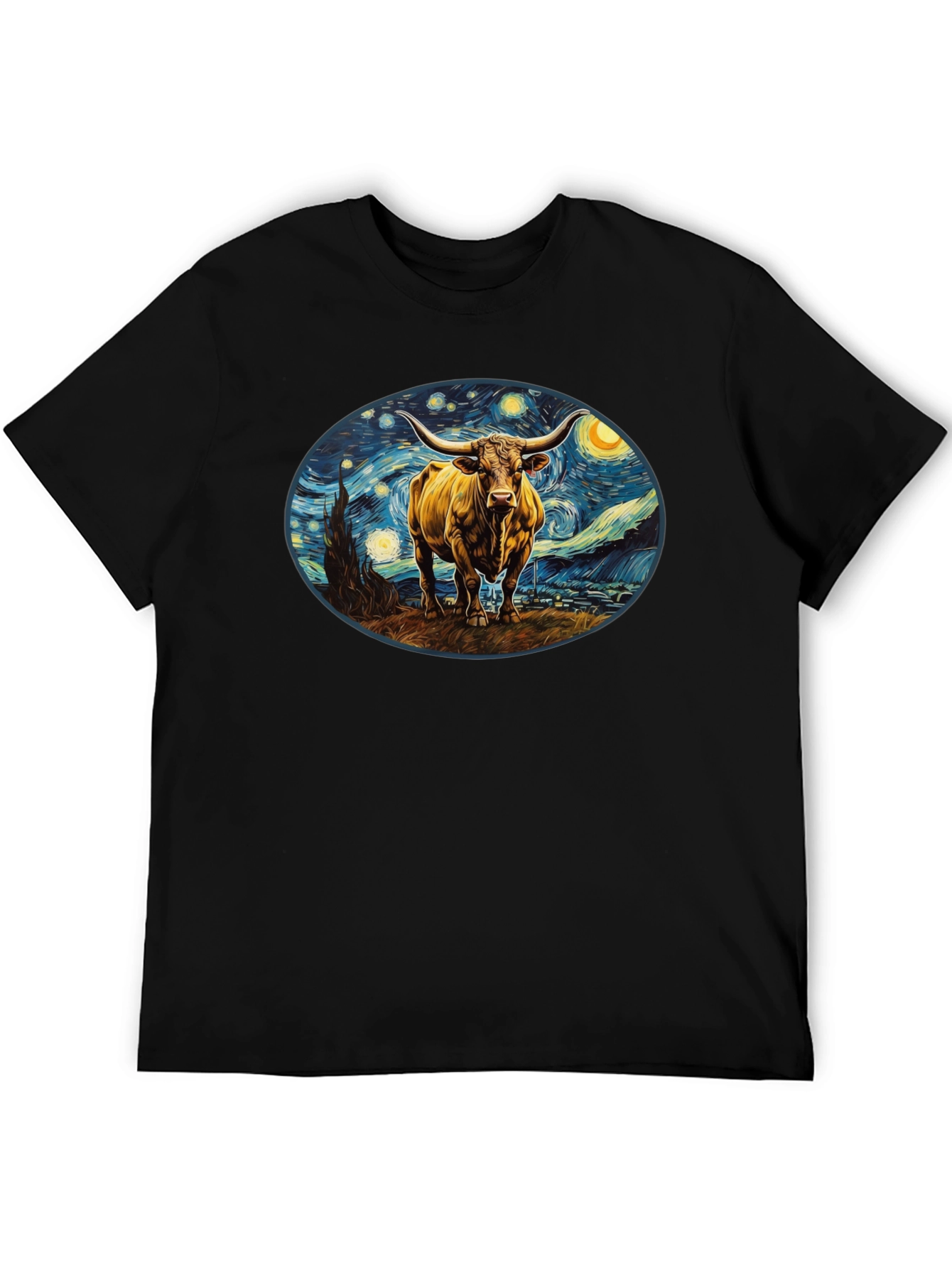 Starry Night Bull Black T-Shirt