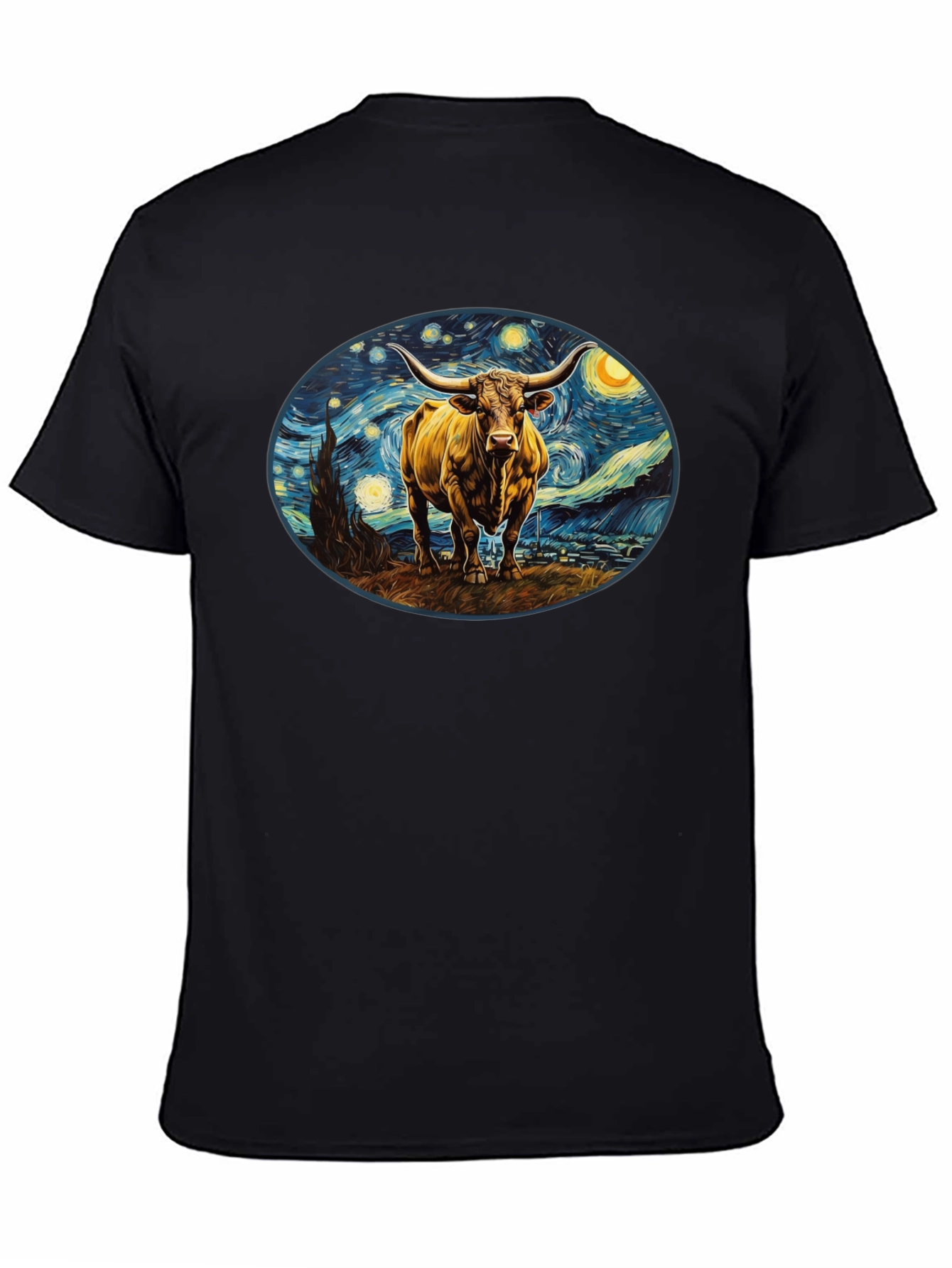 Starry Night Bull Black T-Shirt