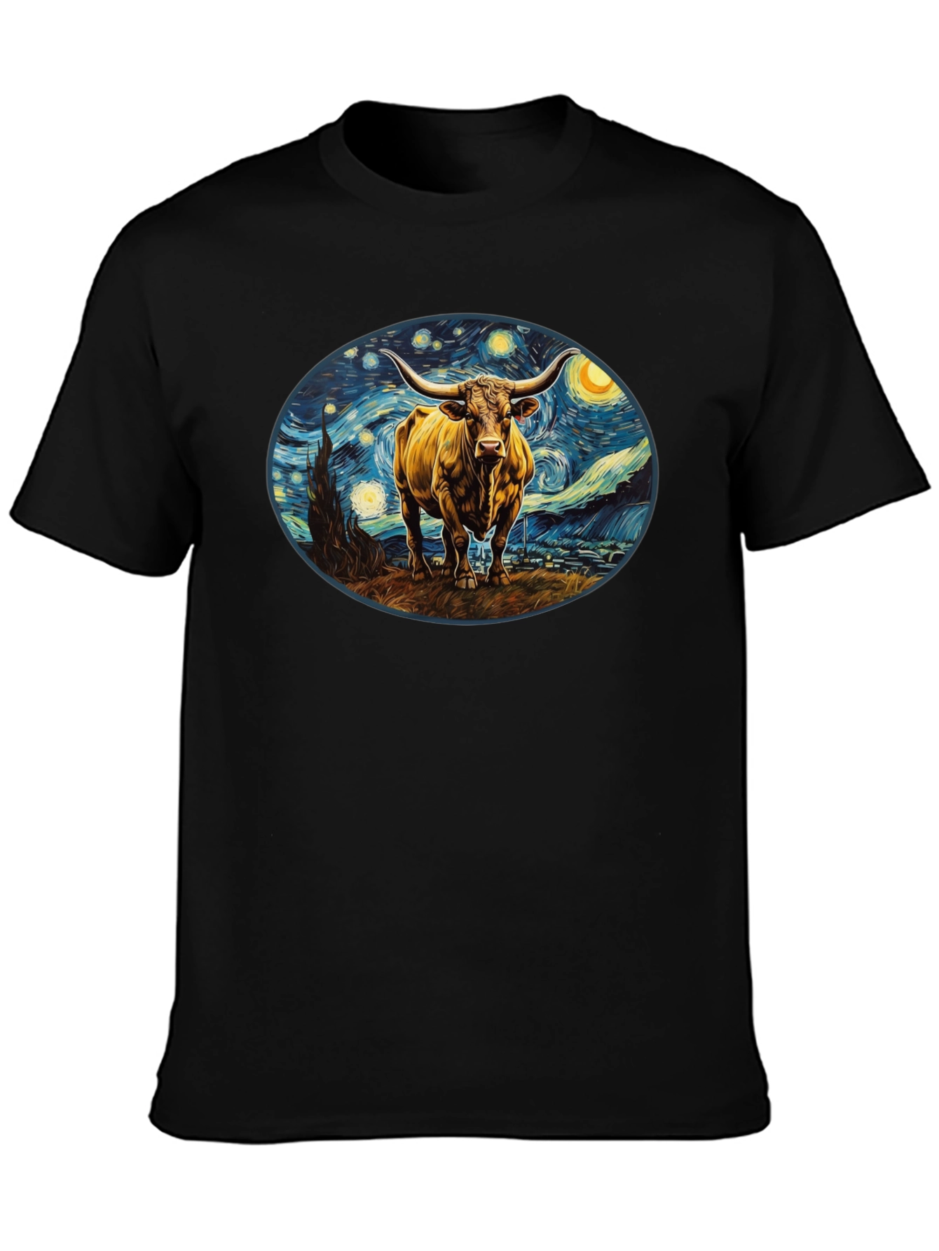 Starry Night Bull Black T-Shirt