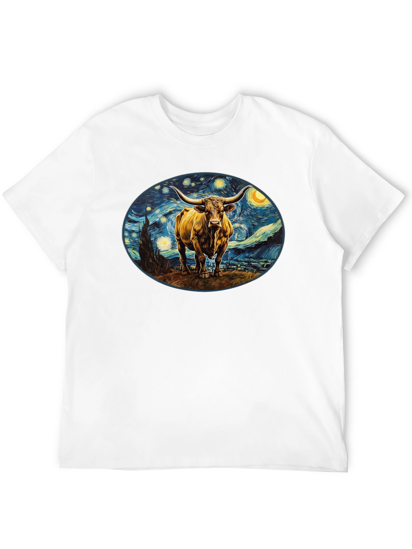 Starry Night Bull Black T-Shirt