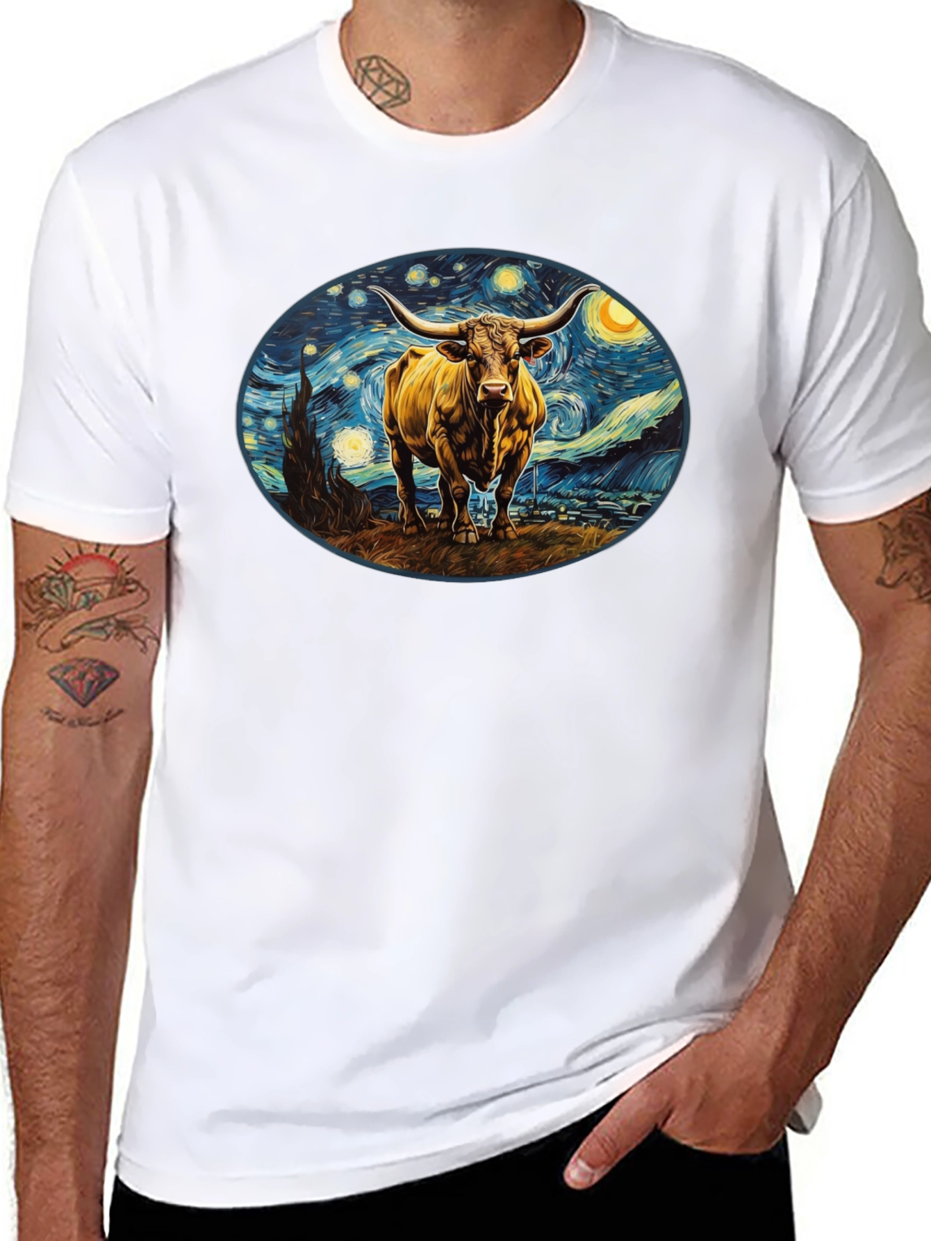 Starry Night Bull Black T-Shirt