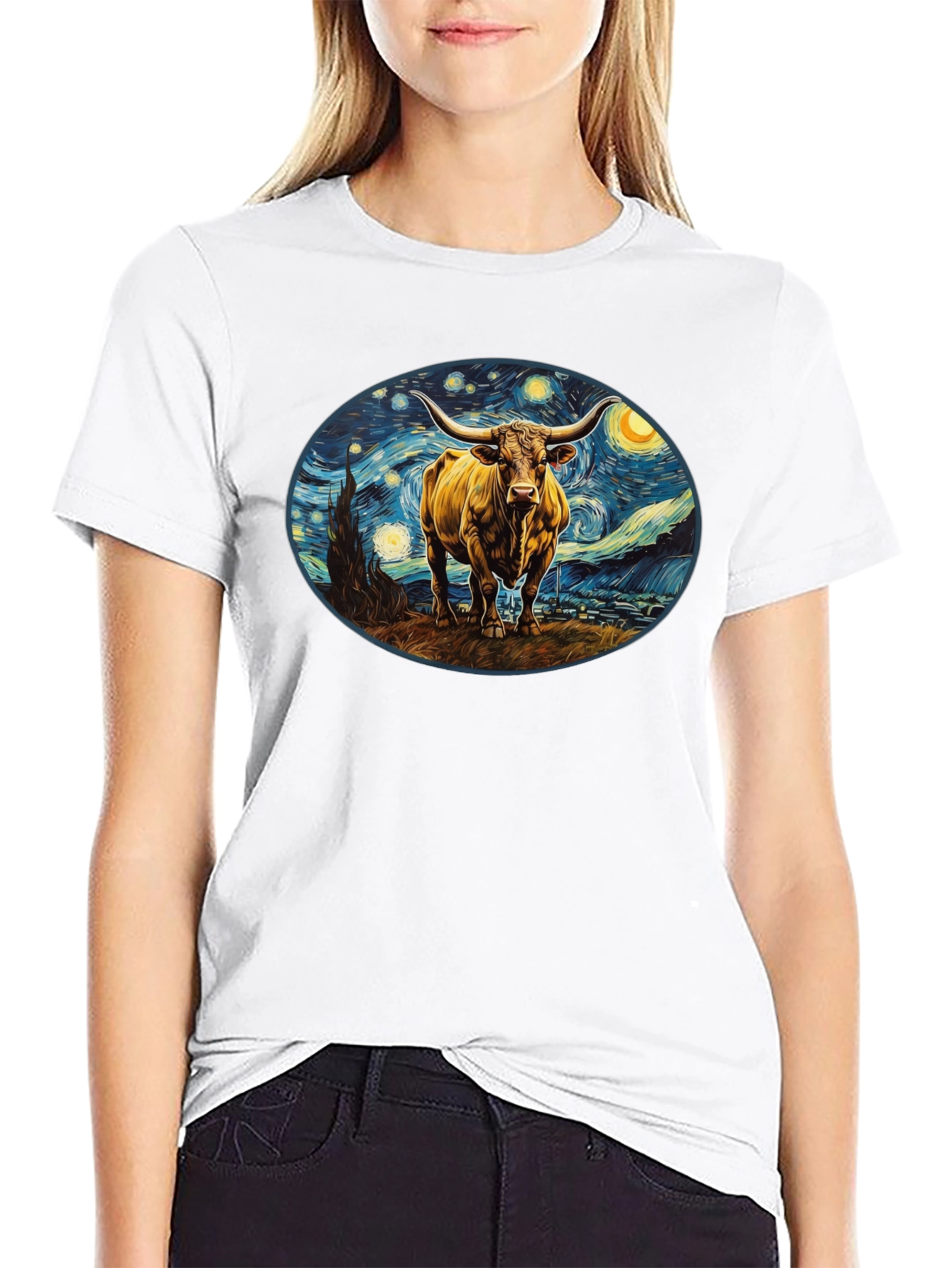 Starry Night Bull Black T-Shirt