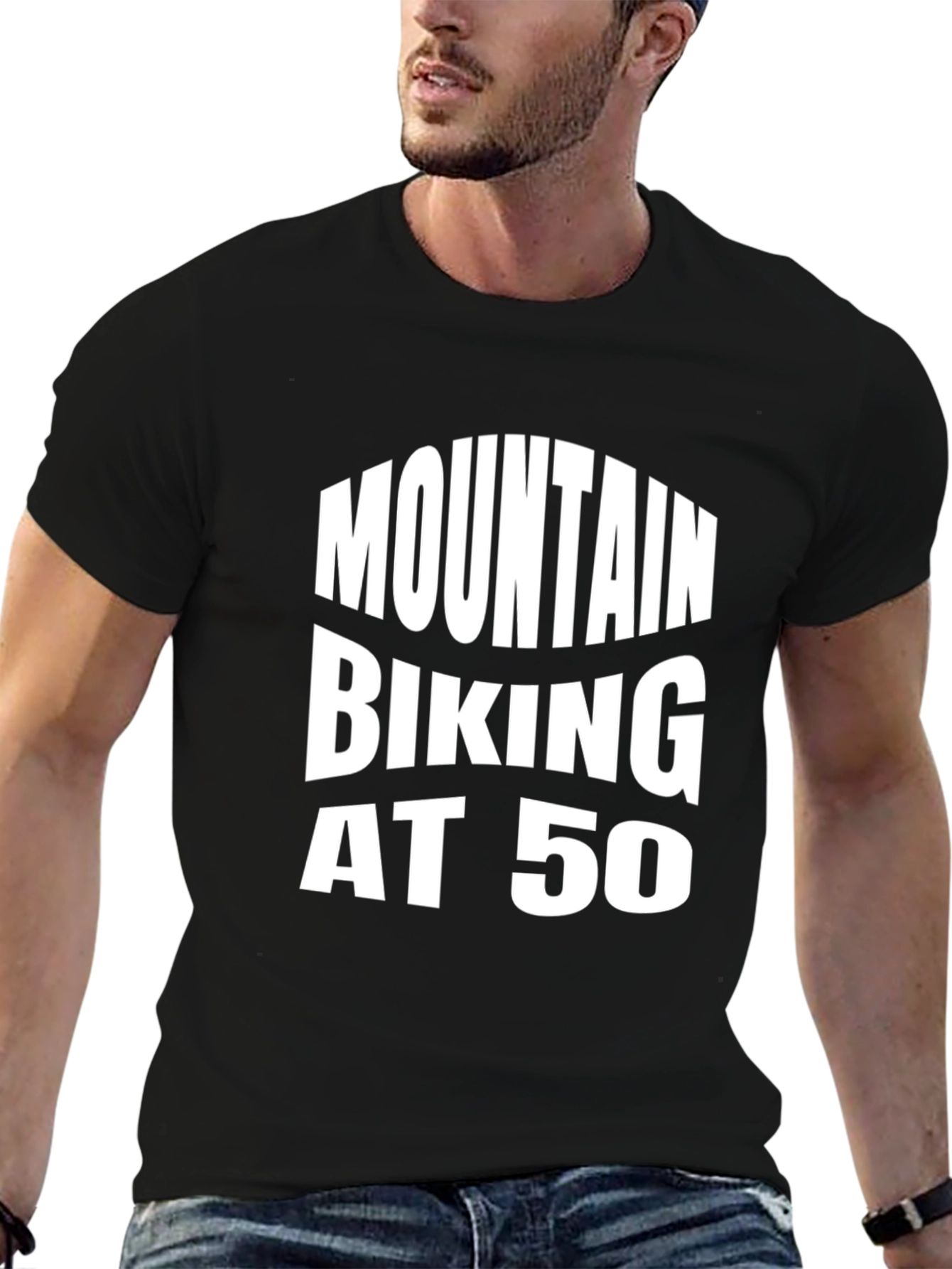 Mountain Biking at 50 Black Tee Shirt