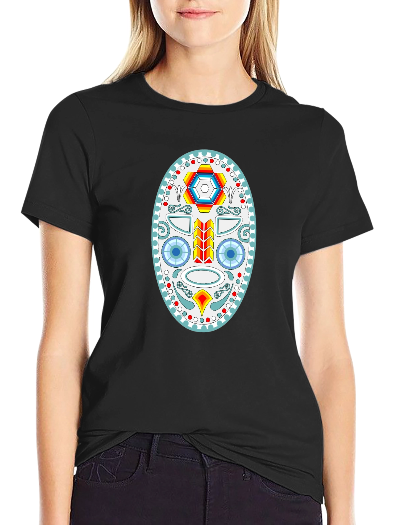 Geometric Skull Graphic Tee - Black