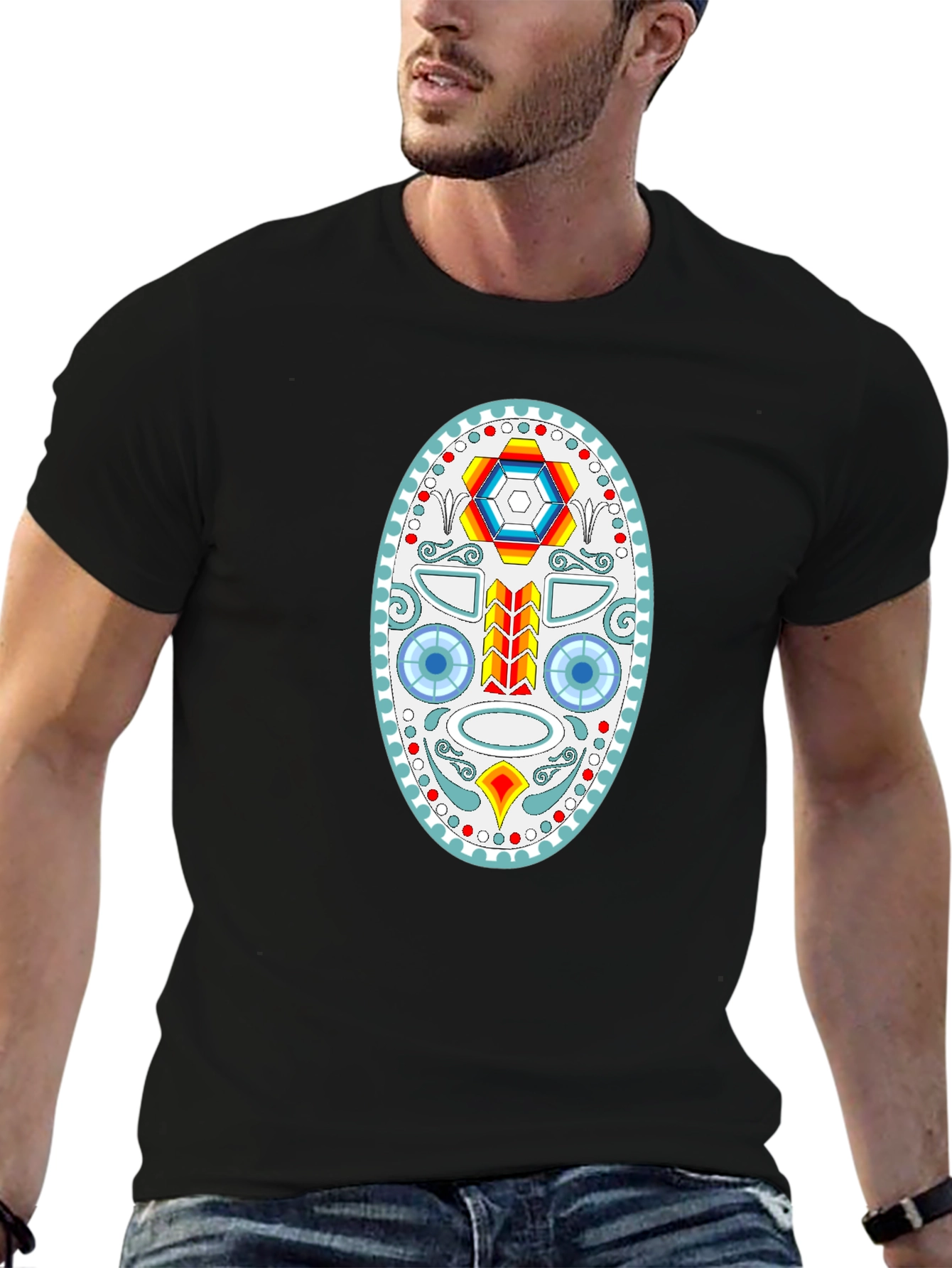 Geometric Skull Graphic Tee - Black
