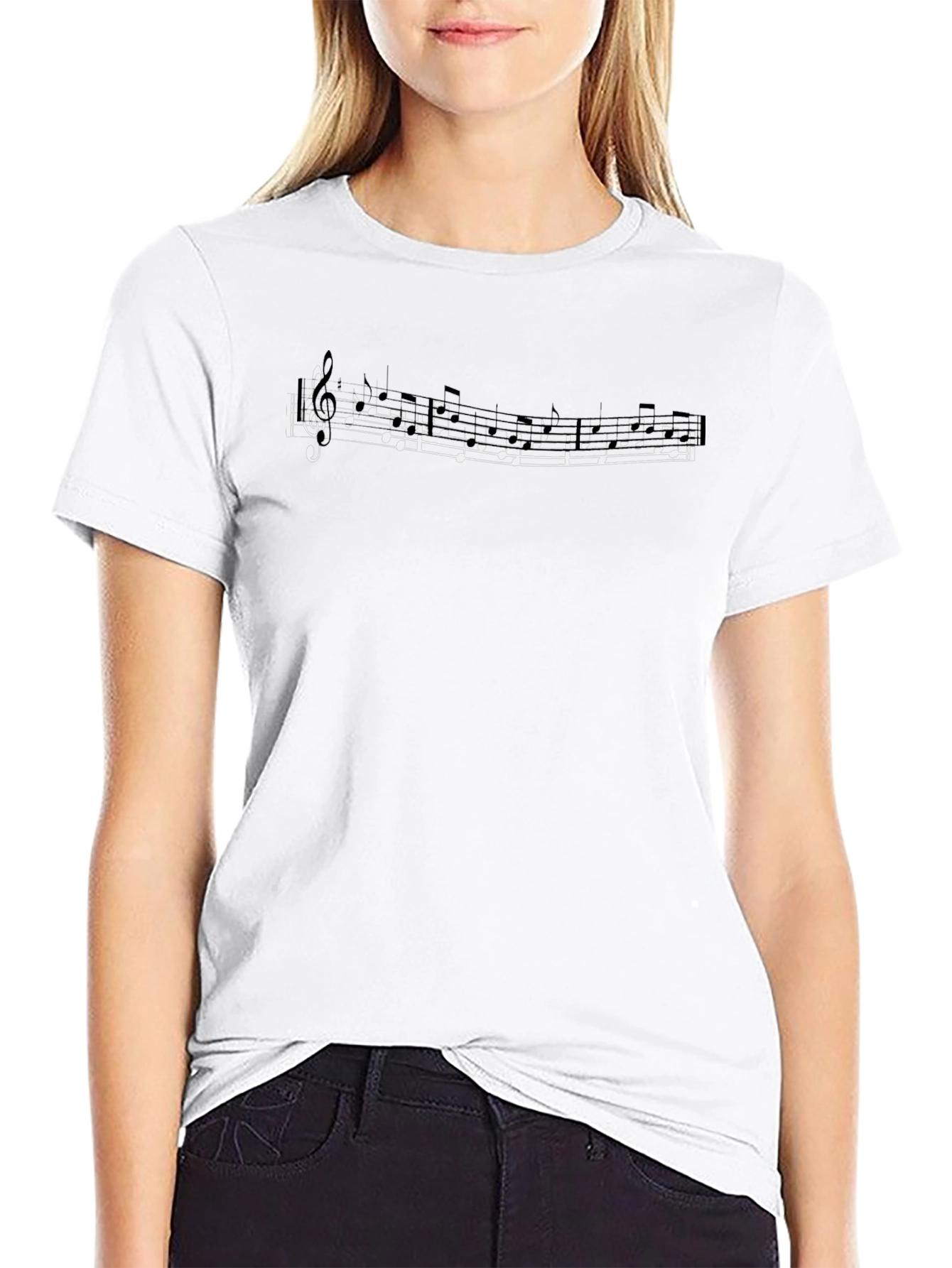 Musical Notes Graphic Tee - Black Cotton T-Shirt