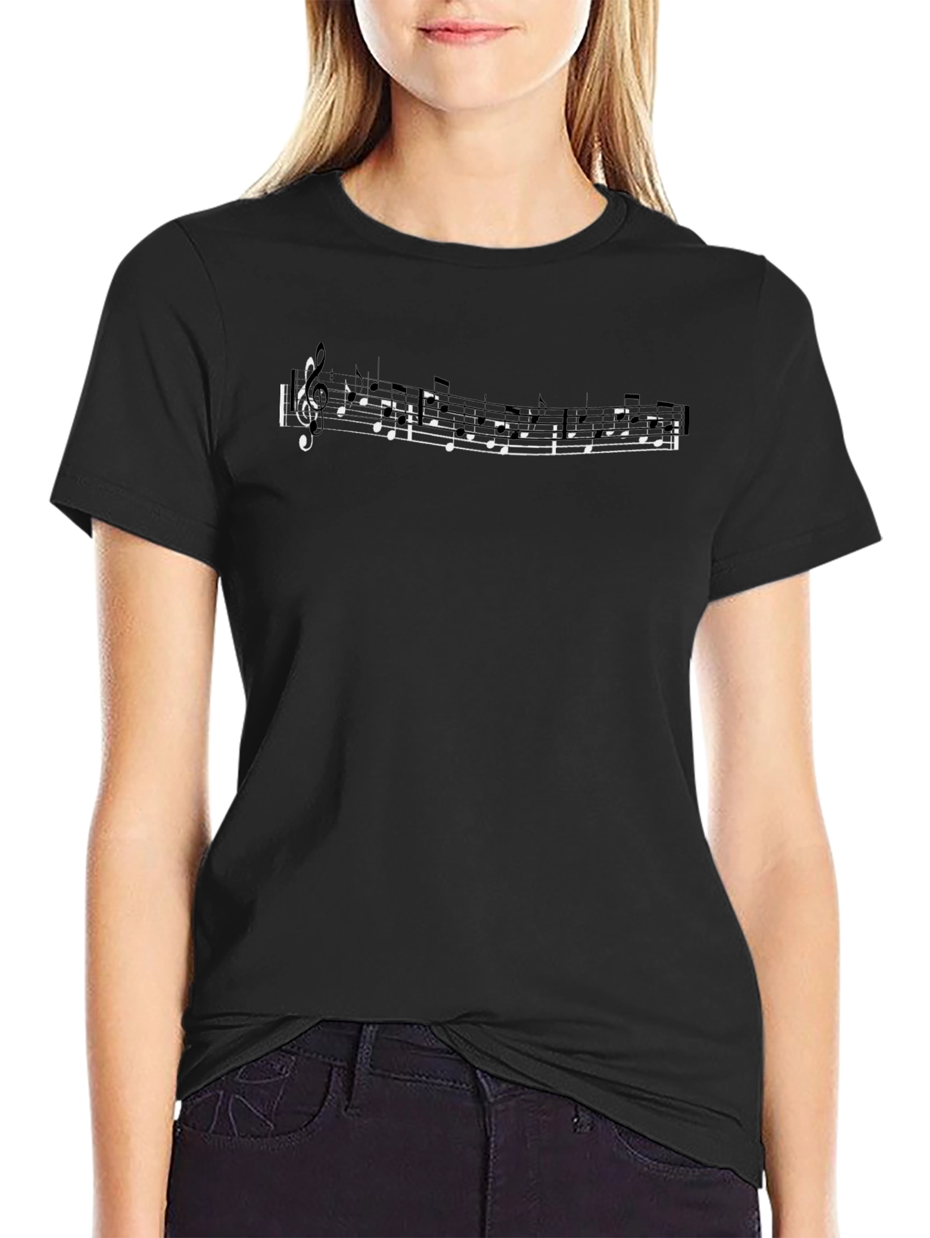 Musical Notes Graphic Tee - Black Cotton T-Shirt