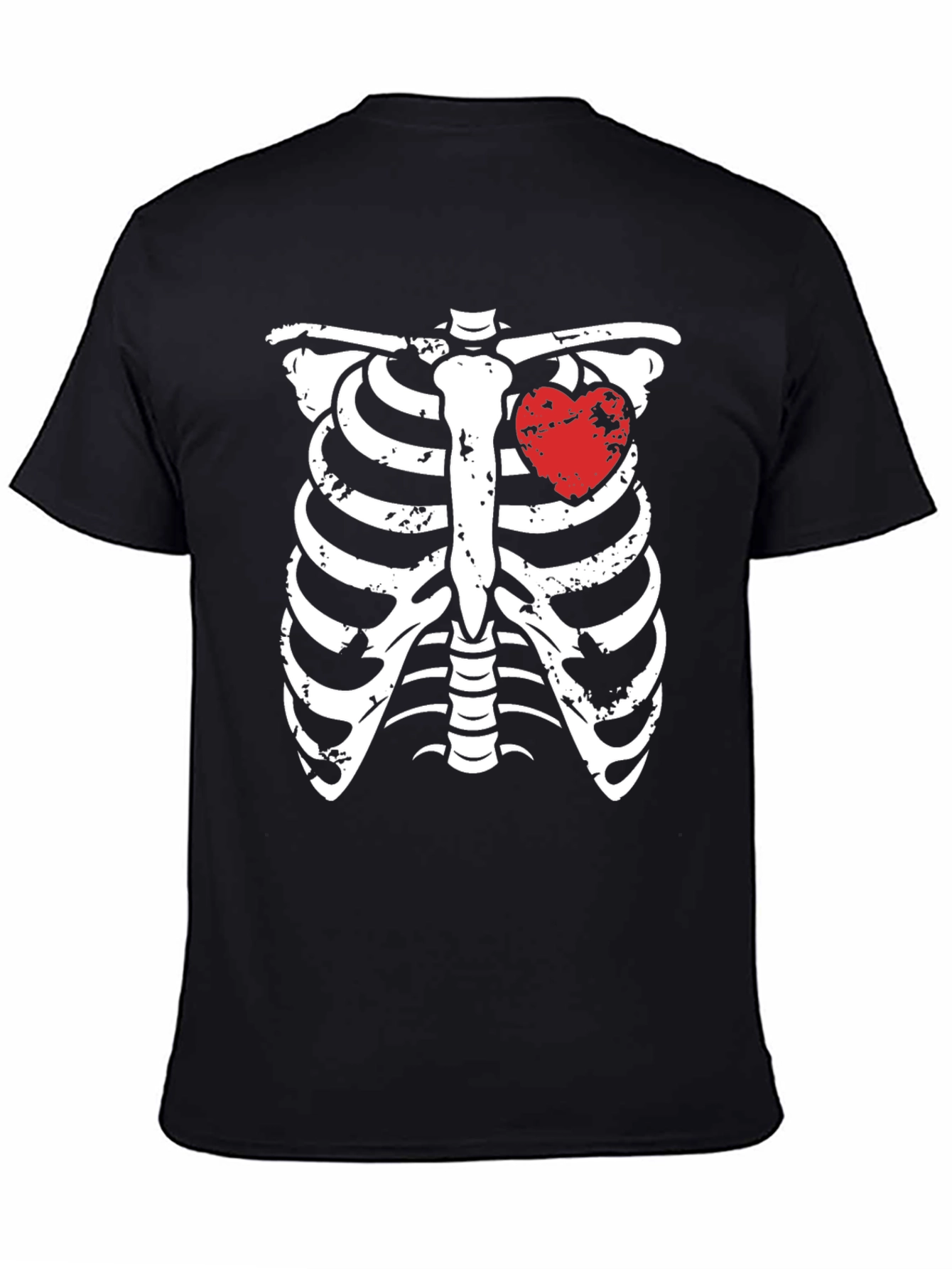 Skeleton Rib Cage with Heart Graphic T-Shirt