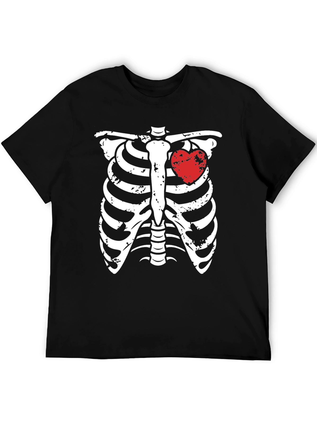Skeleton Rib Cage with Heart Graphic T-Shirt