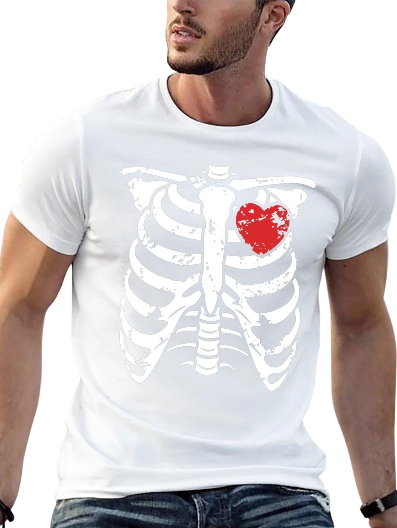 Skeleton Rib Cage with Heart Graphic T-Shirt