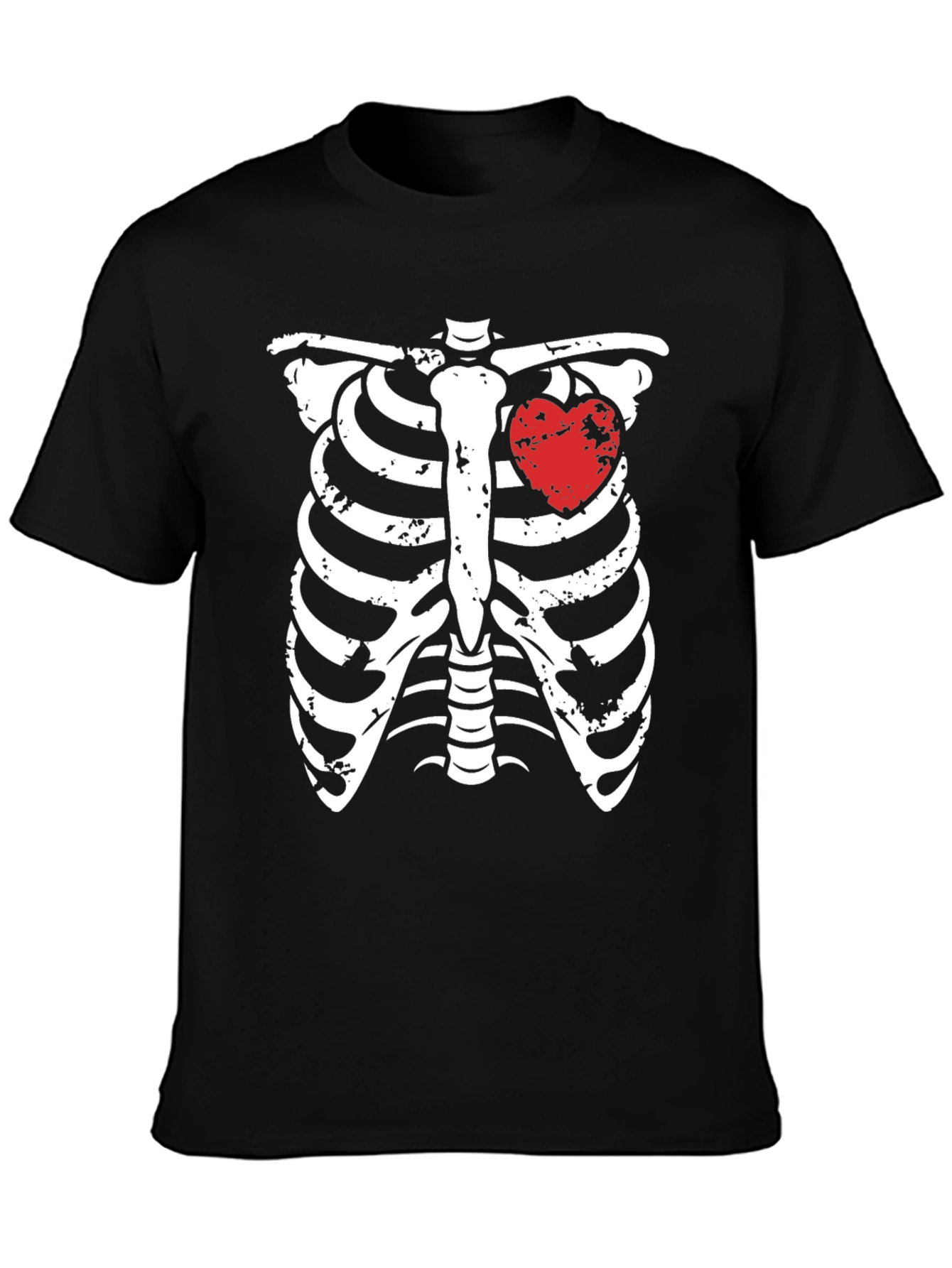 Skeleton Rib Cage with Heart Graphic T-Shirt