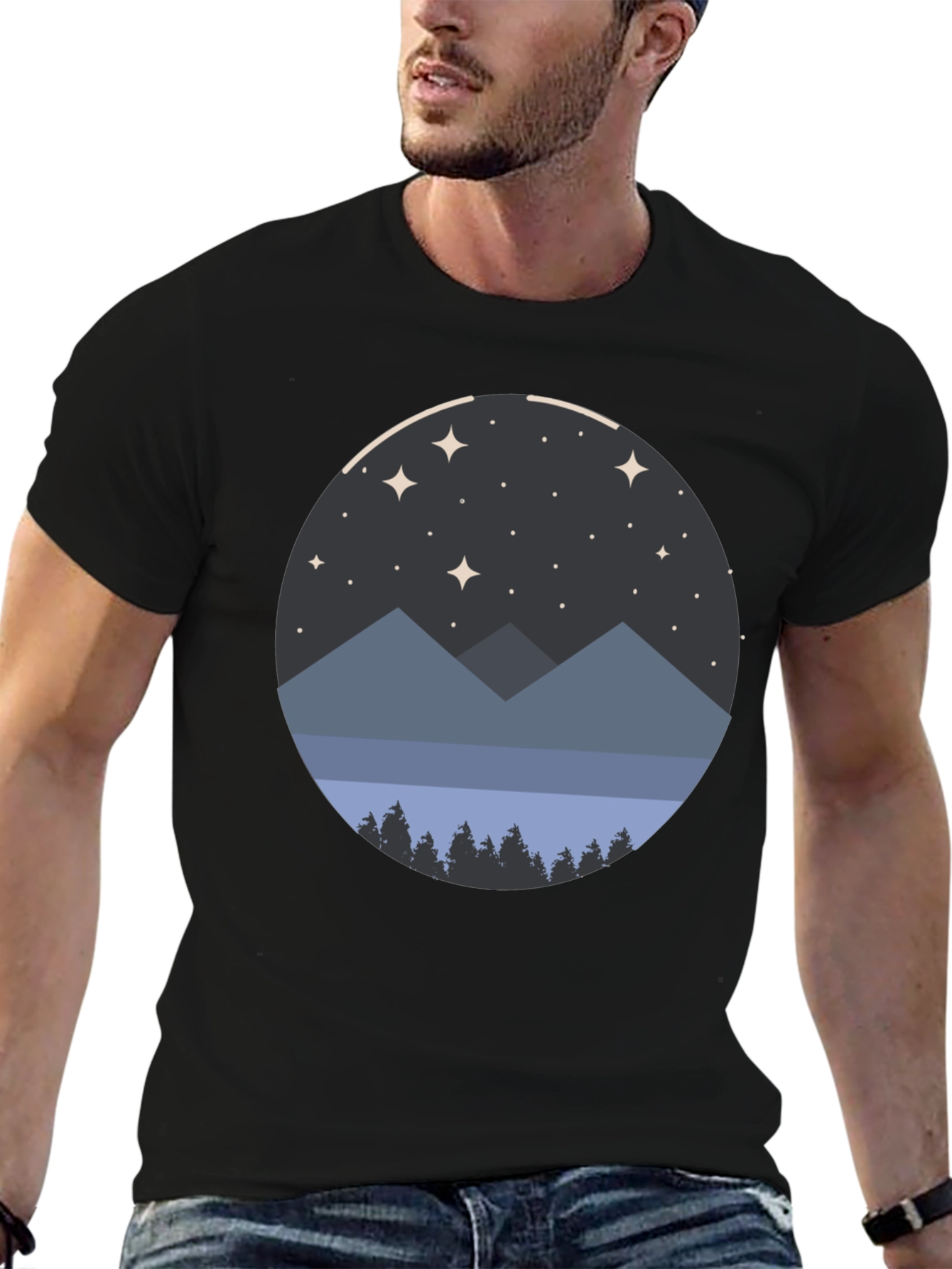 Night Sky Mountain Graphic Tee - Unisex Black T-Shirt