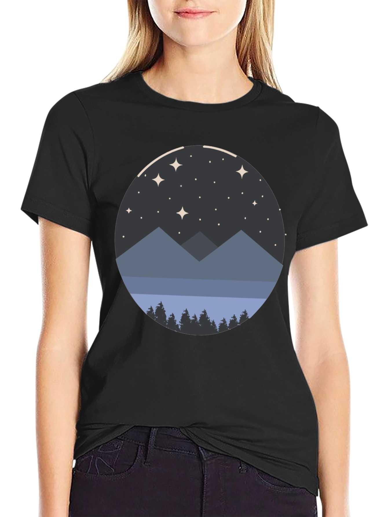 Night Sky Mountain Graphic Tee - Unisex Black T-Shirt