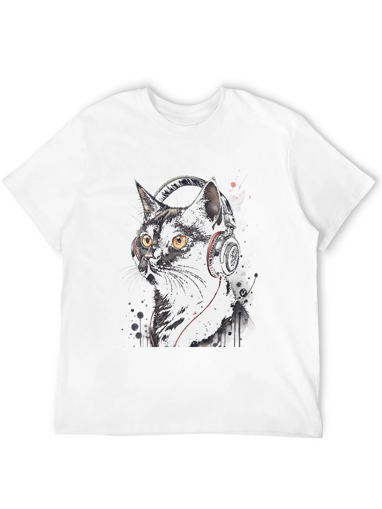 Cool Cat Headphones Graphic T-Shirt - Black