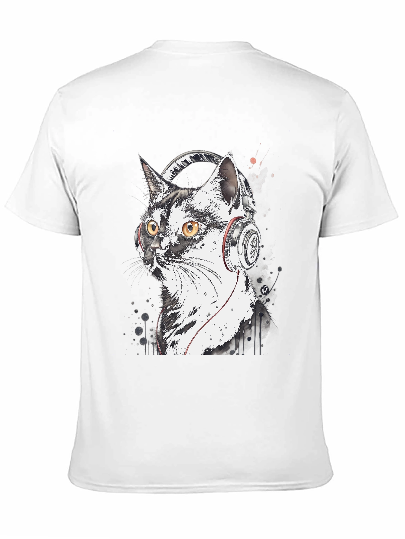 Cool Cat Headphones Graphic T-Shirt - Black