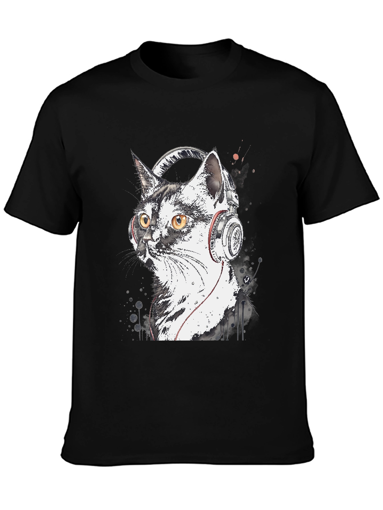 Cool Cat Headphones Graphic T-Shirt - Black