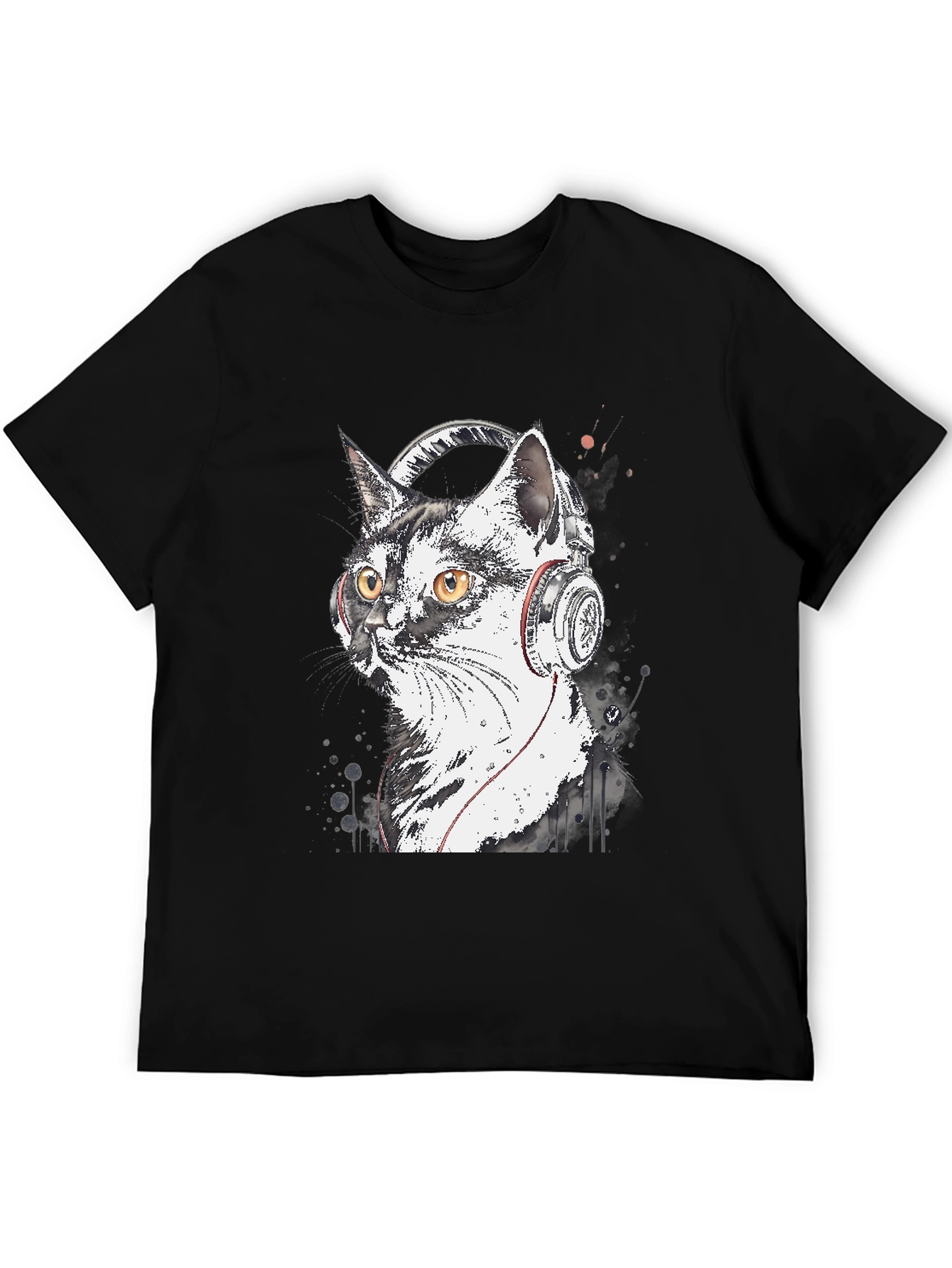 Cool Cat Headphones Graphic T-Shirt - Black