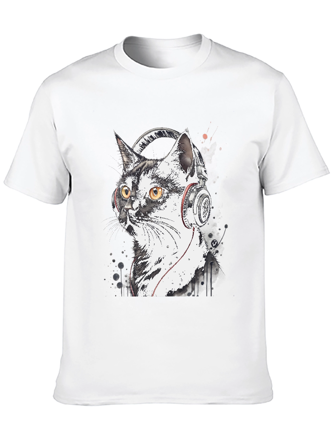 Cool Cat Headphones Graphic T-Shirt - Black