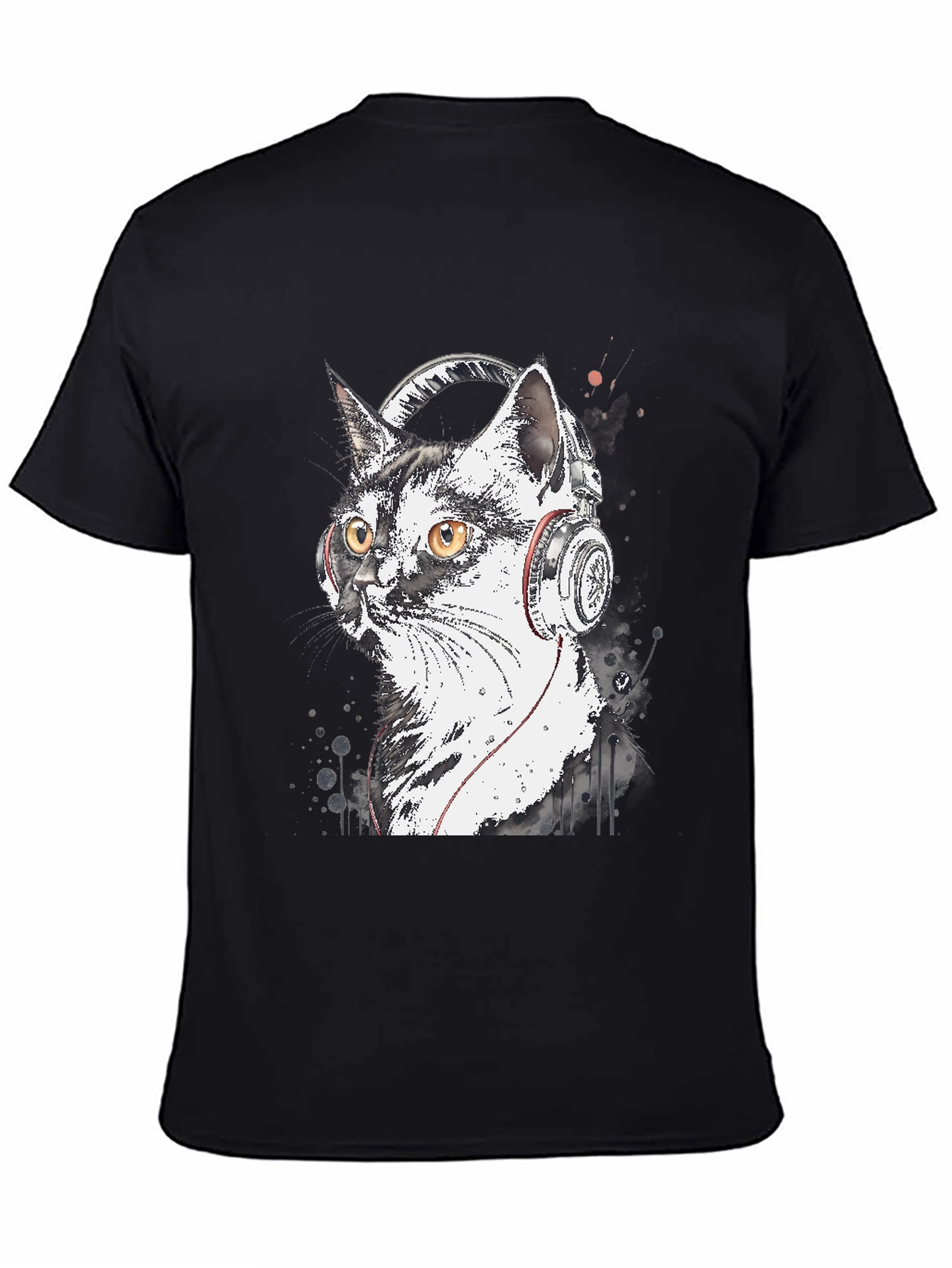 Cool Cat Headphones Graphic T-Shirt - Black