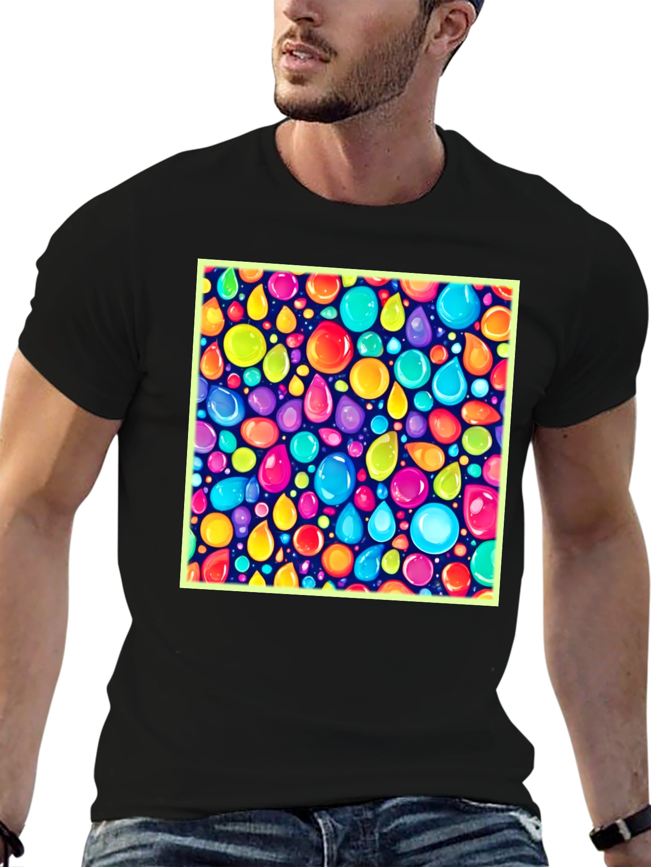 Vibrant Bubbles Graphic Black T-Shirt