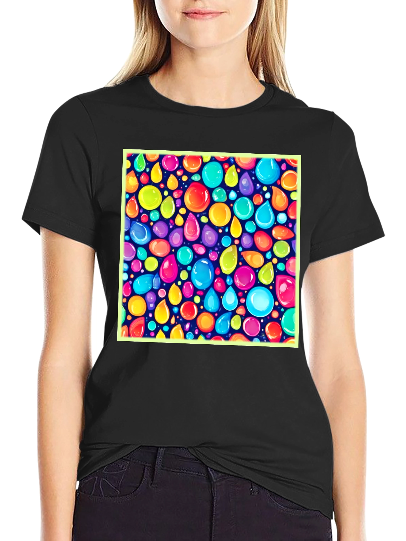 Vibrant Bubbles Graphic Black T-Shirt