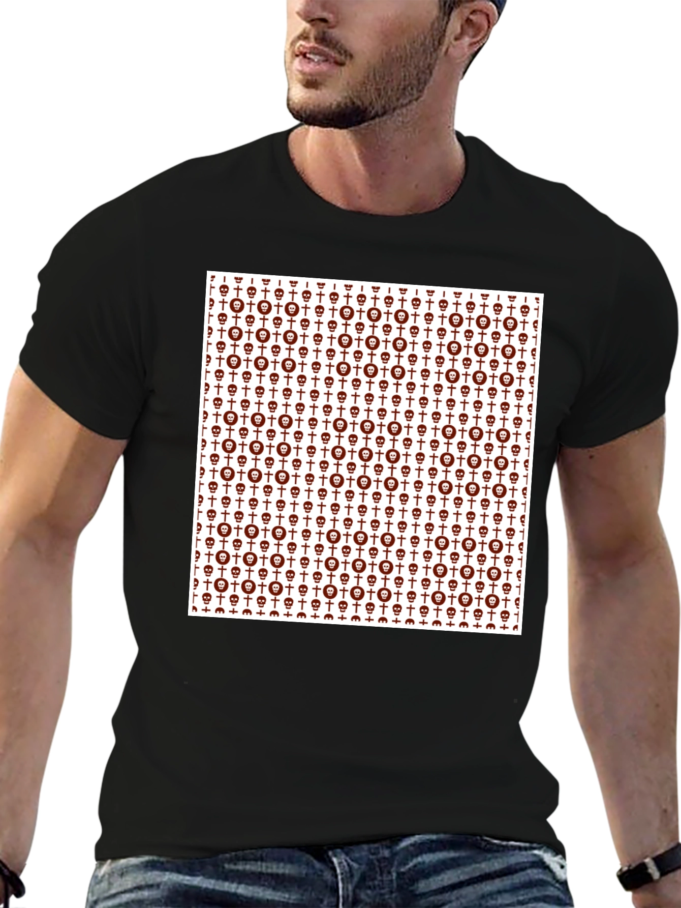 Skull & Cross Graphic Print Crew Neck Tee