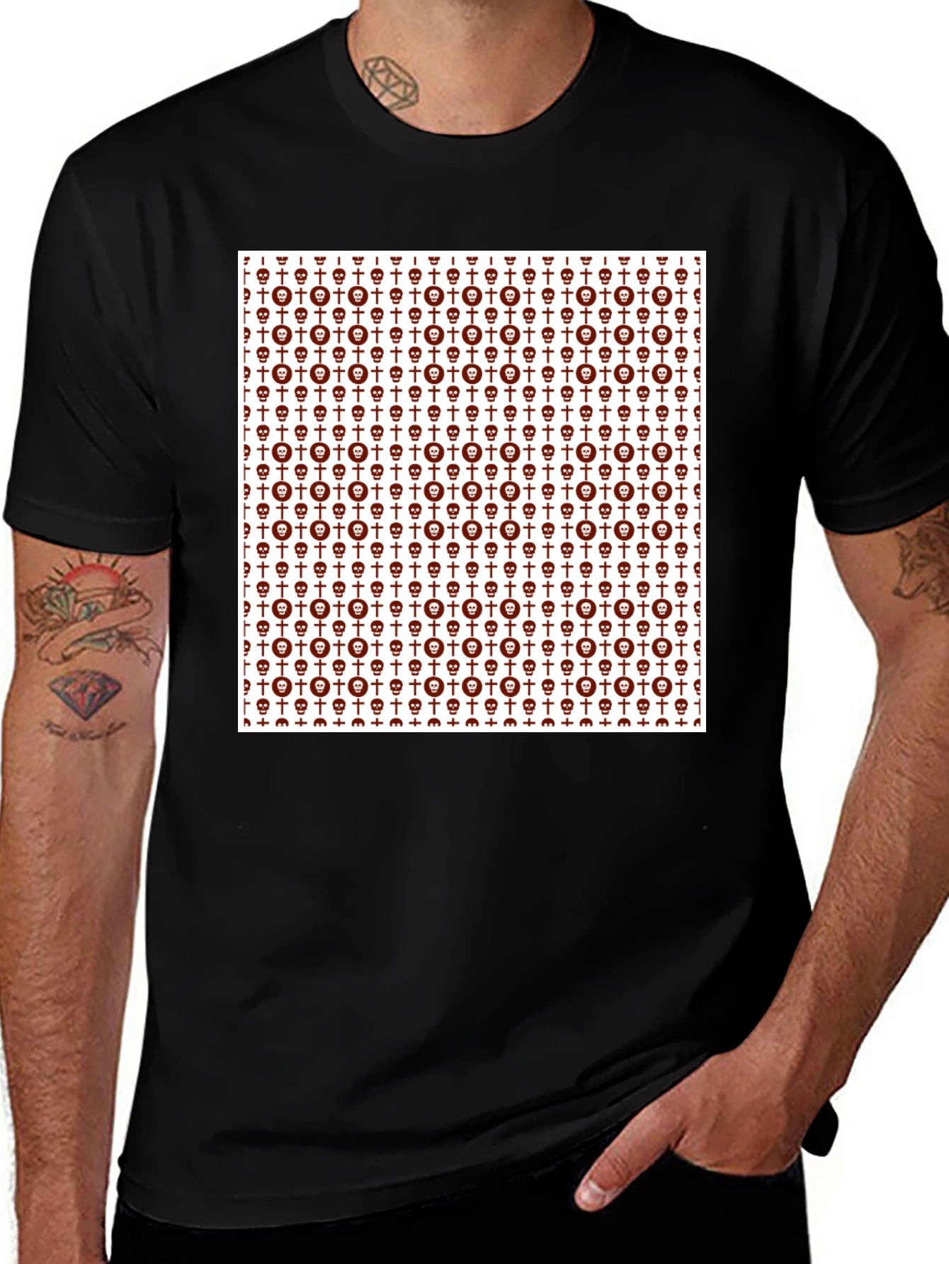 Skull & Cross Graphic Print Crew Neck Tee