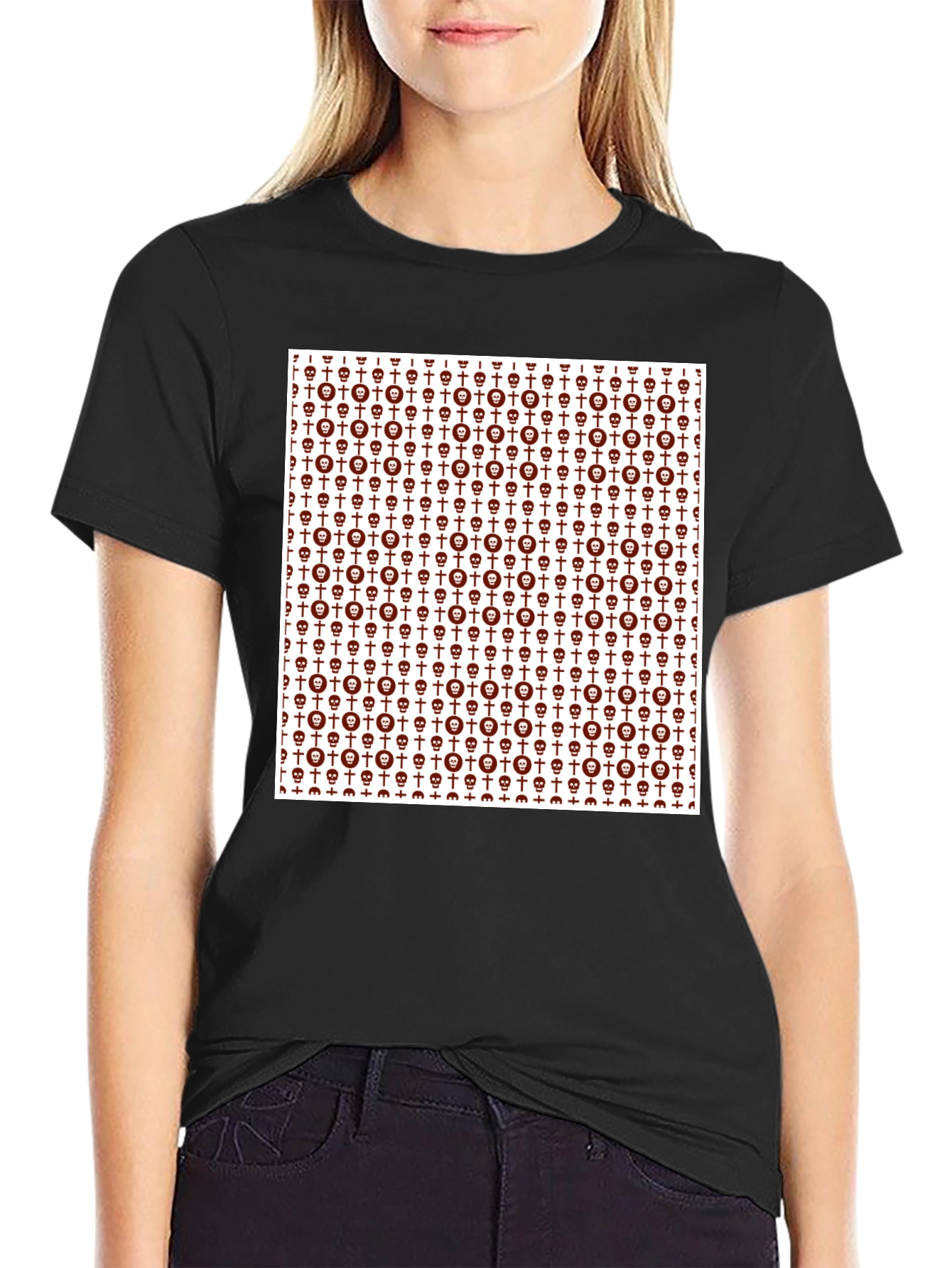 Skull & Cross Graphic Print Crew Neck Tee