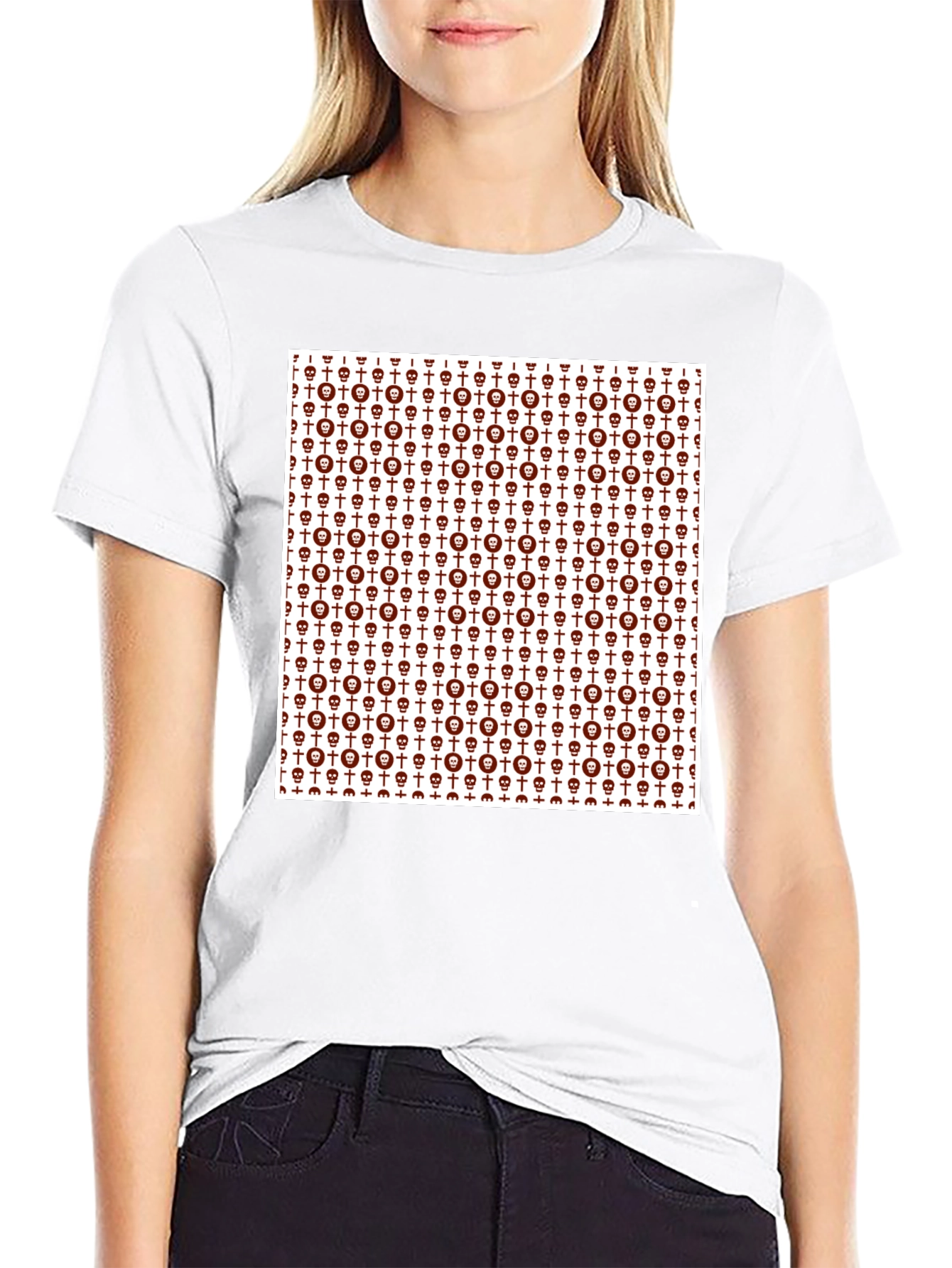 Skull & Cross Graphic Print Crew Neck Tee