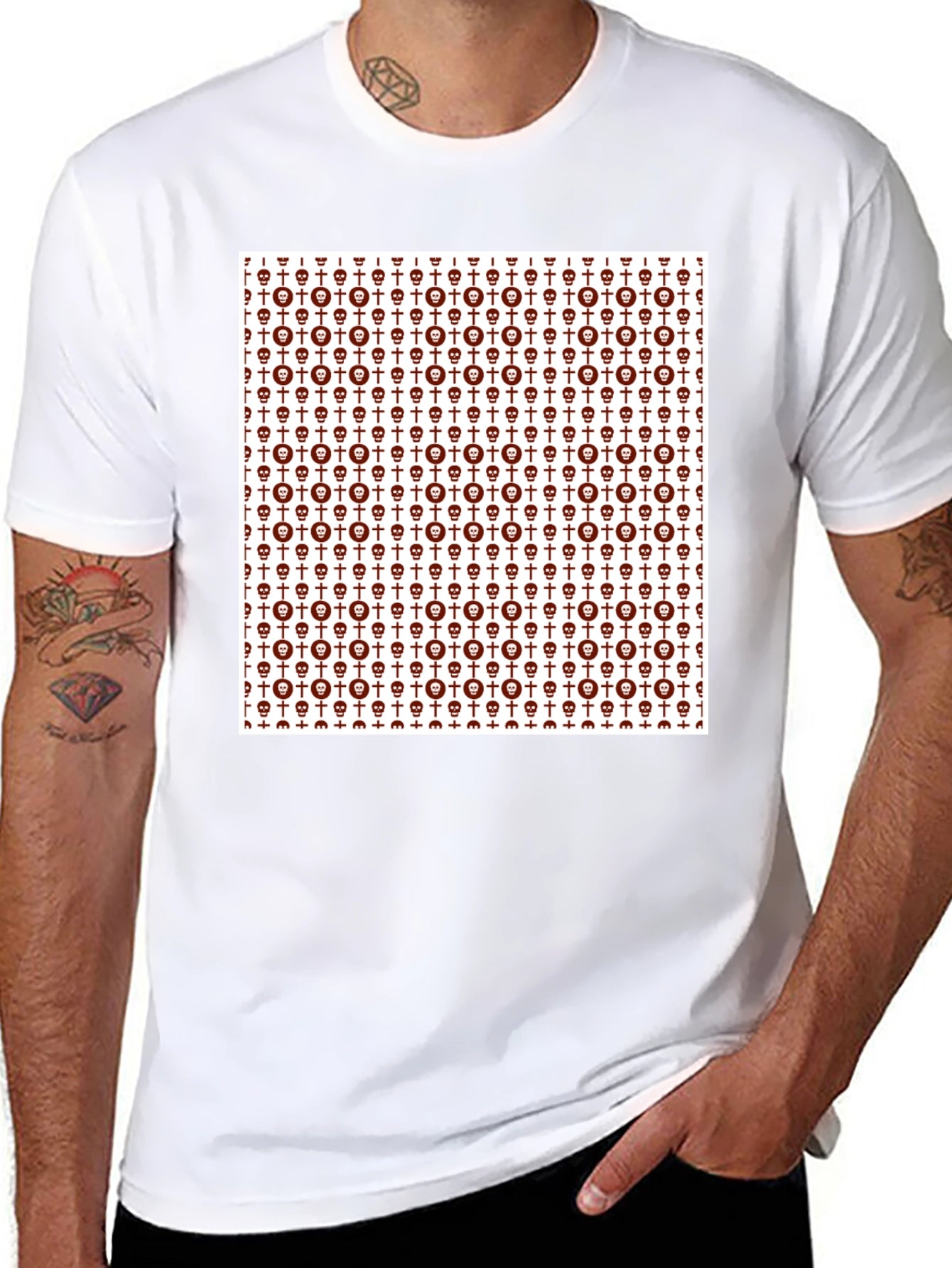 Skull & Cross Graphic Print Crew Neck Tee