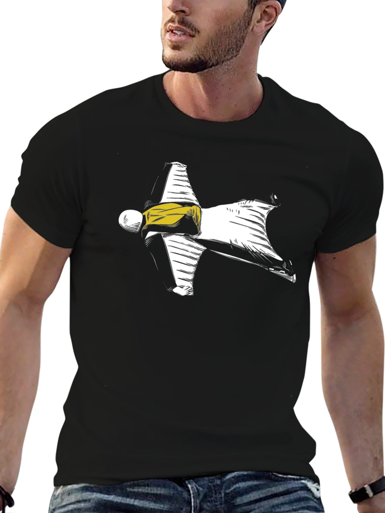 Wingsuit Skydiver Graphic Tee - Black