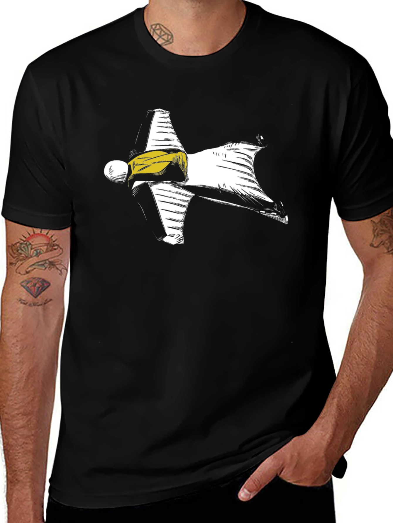 Wingsuit Skydiver Graphic Tee - Black