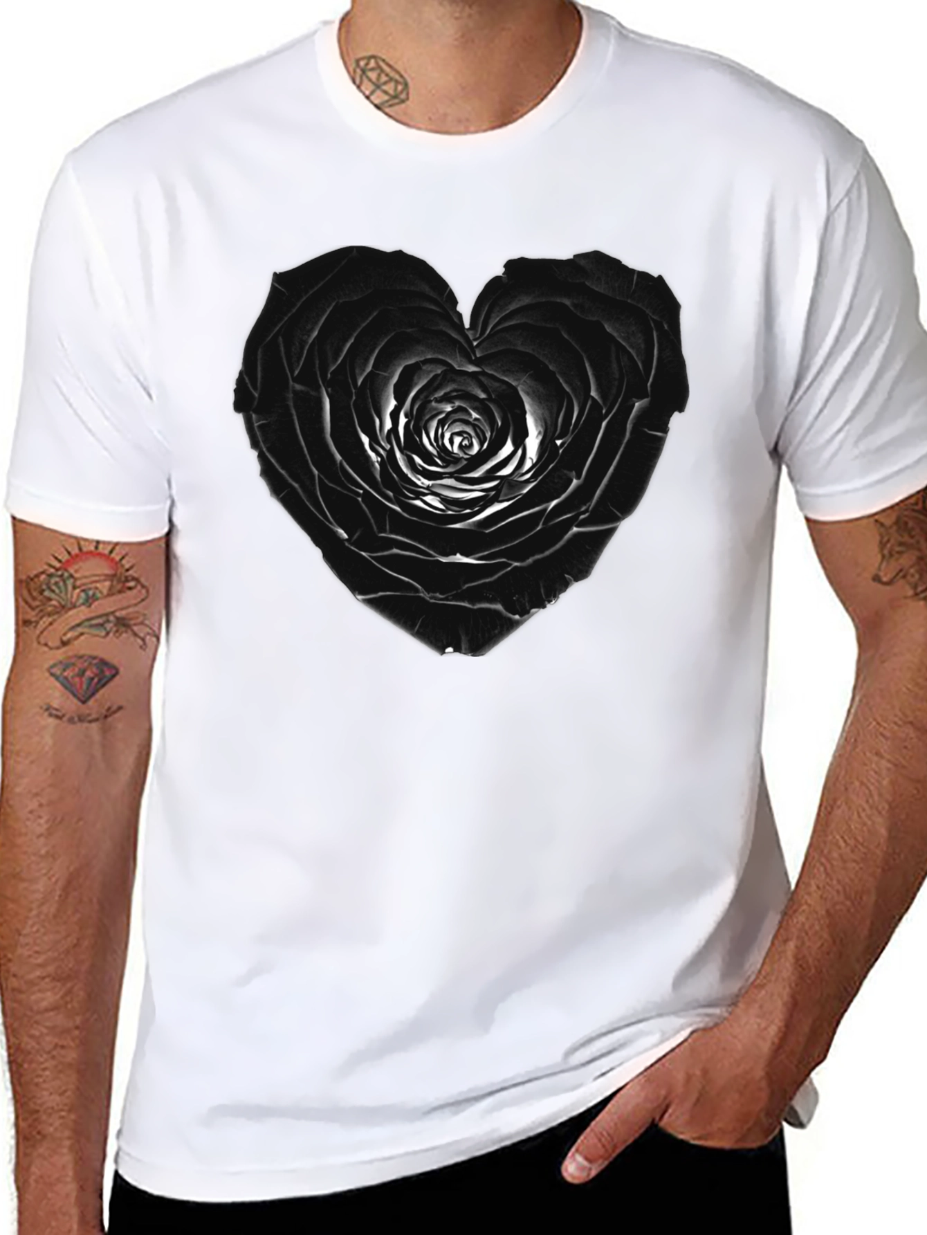 Black Rose Heart Tee - Unique Graphic T-Shirt