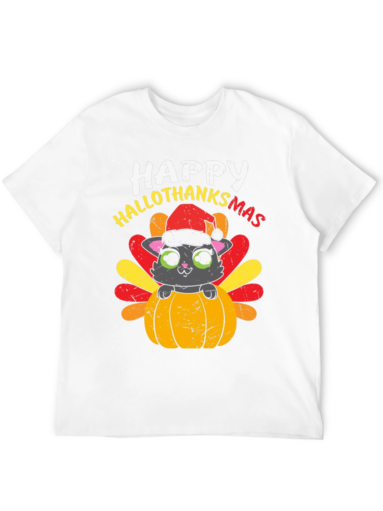 Happy Hallothanksmas Cat Turkey T-Shirt
