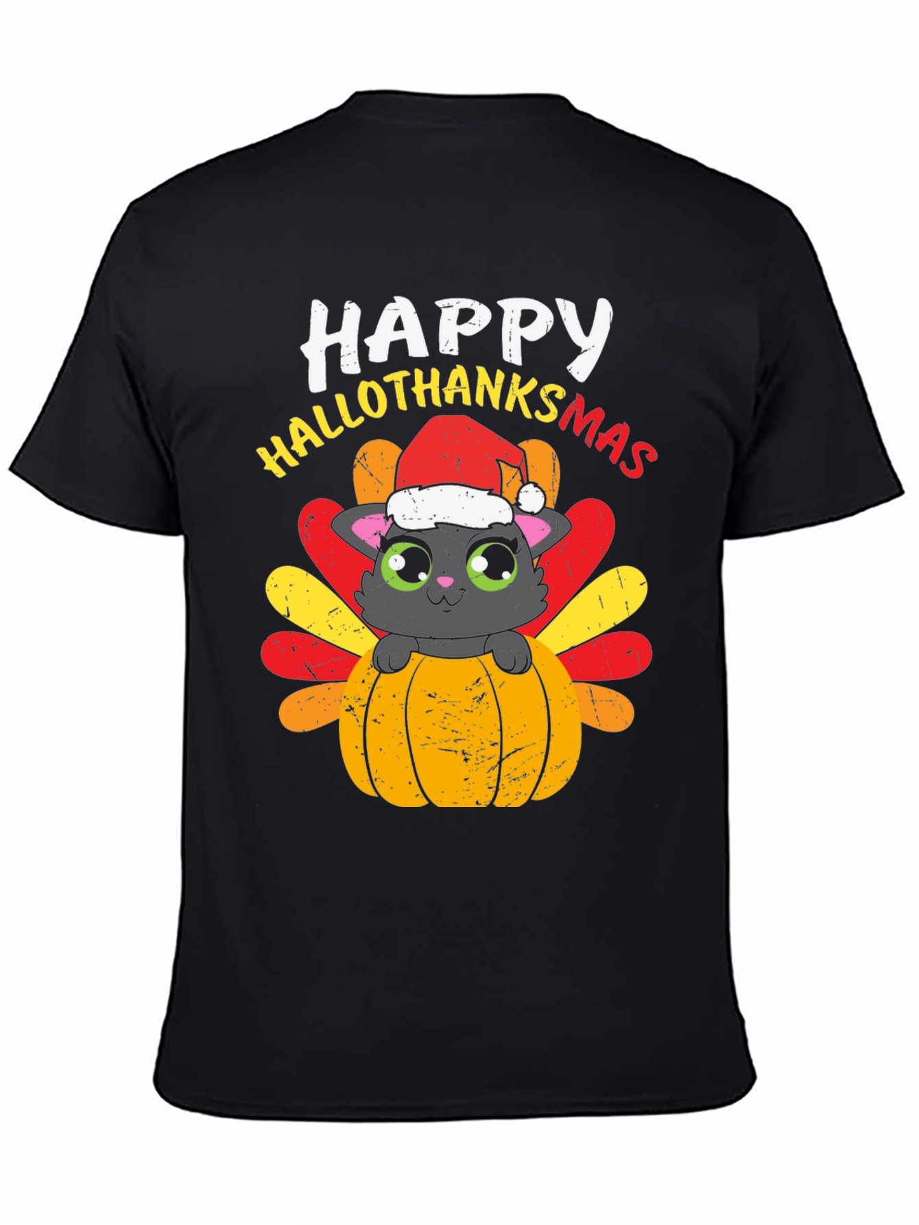 Happy Hallothanksmas Cat Turkey T-Shirt