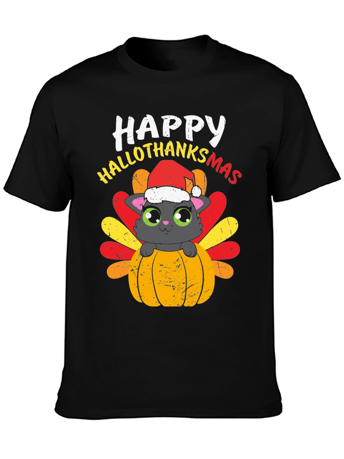Happy Hallothanksmas Cat Turkey T-Shirt