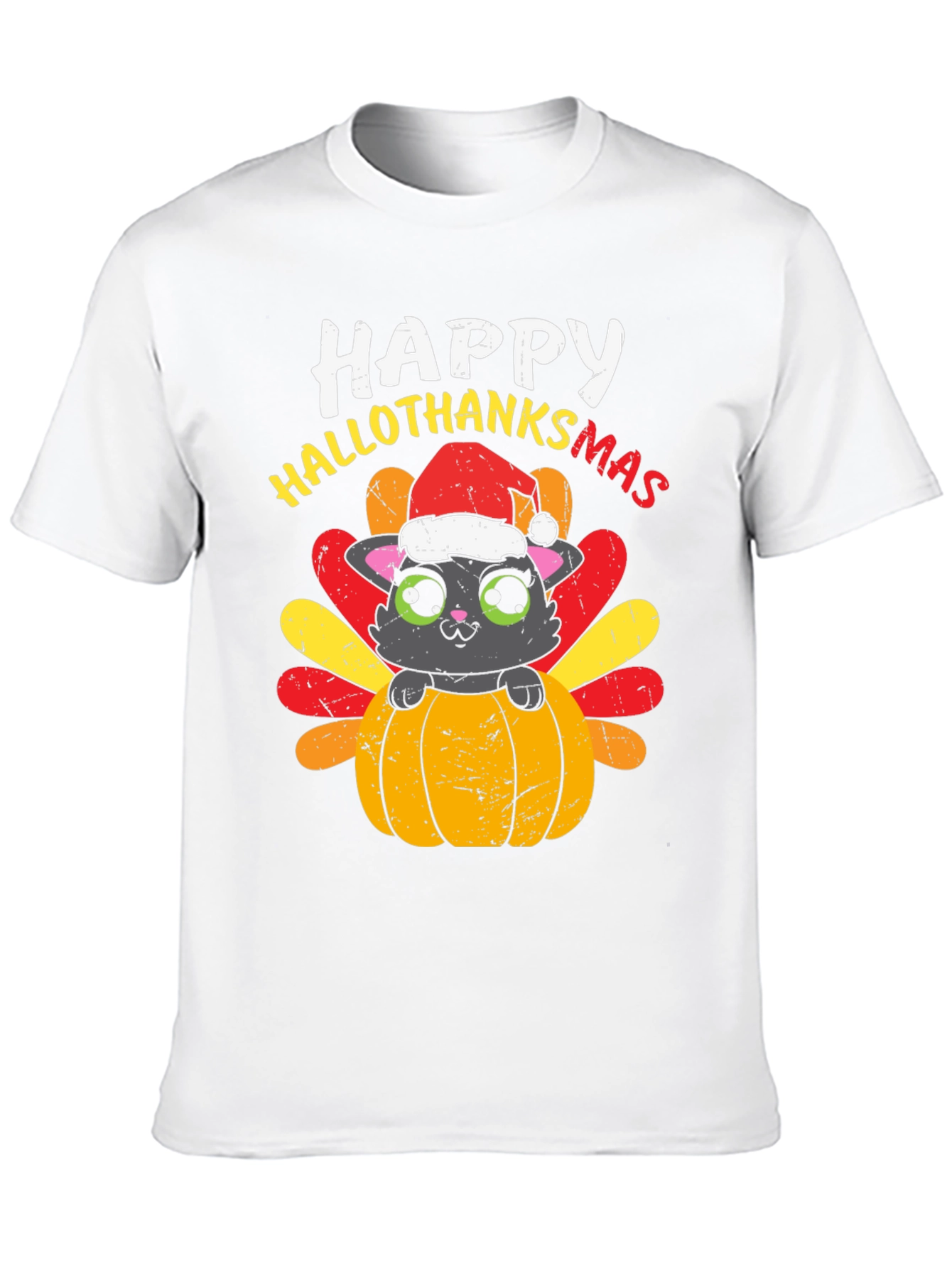 Happy Hallothanksmas Cat Turkey T-Shirt
