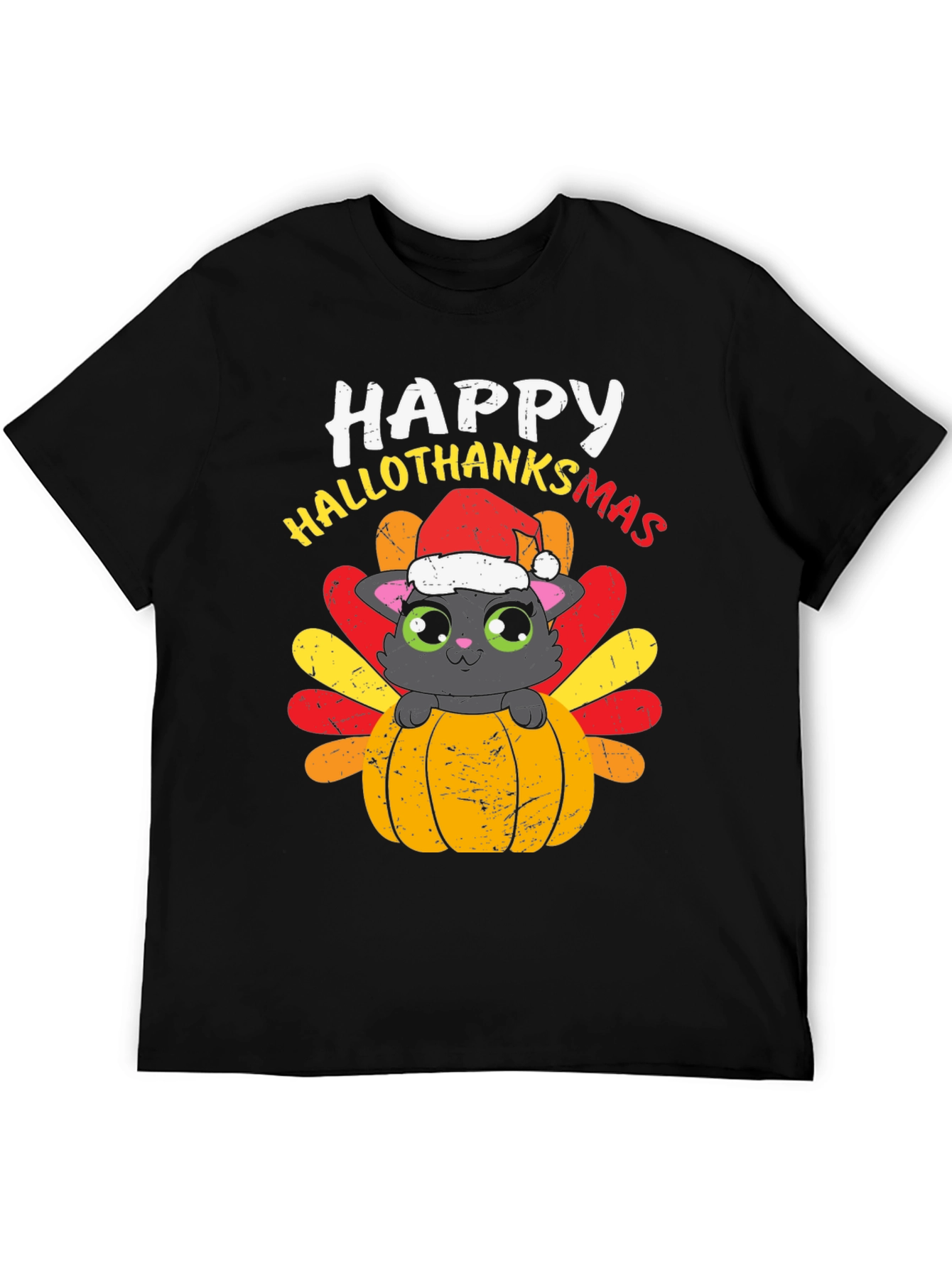 Happy Hallothanksmas Cat Turkey T-Shirt