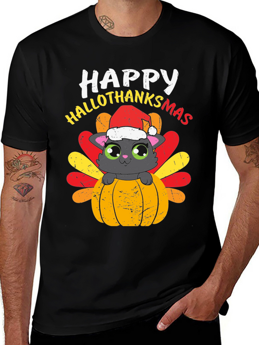 Happy Hallothanksmas Cat Turkey T-Shirt